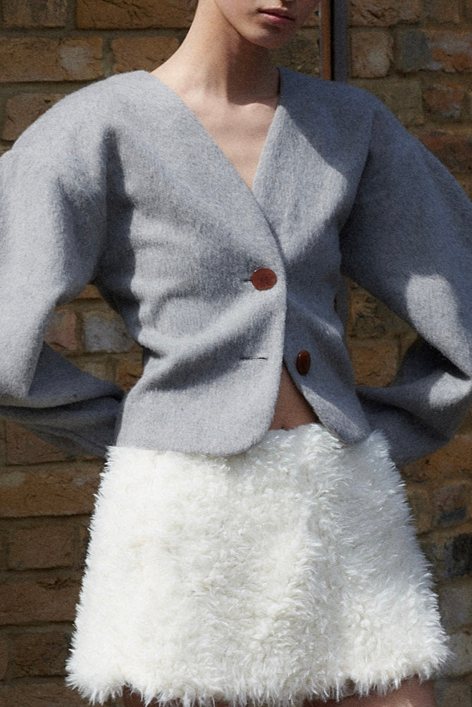FAUX FUR LINED MINI SKIRT in IVORY