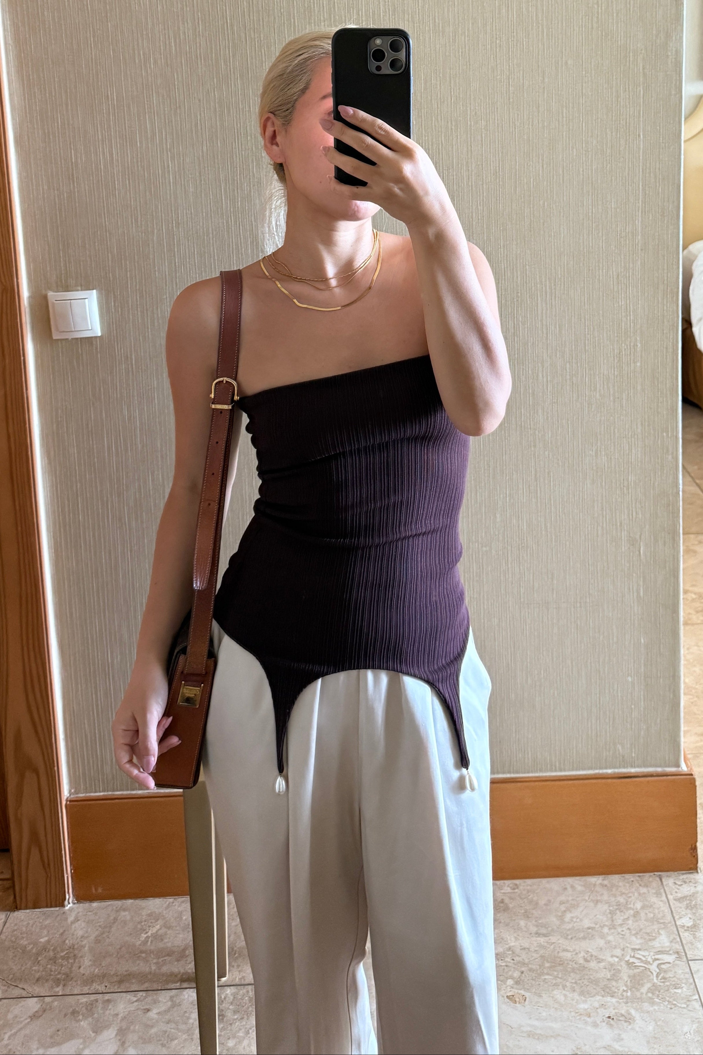 STRAPLESS KNIT CORSET in BROWN