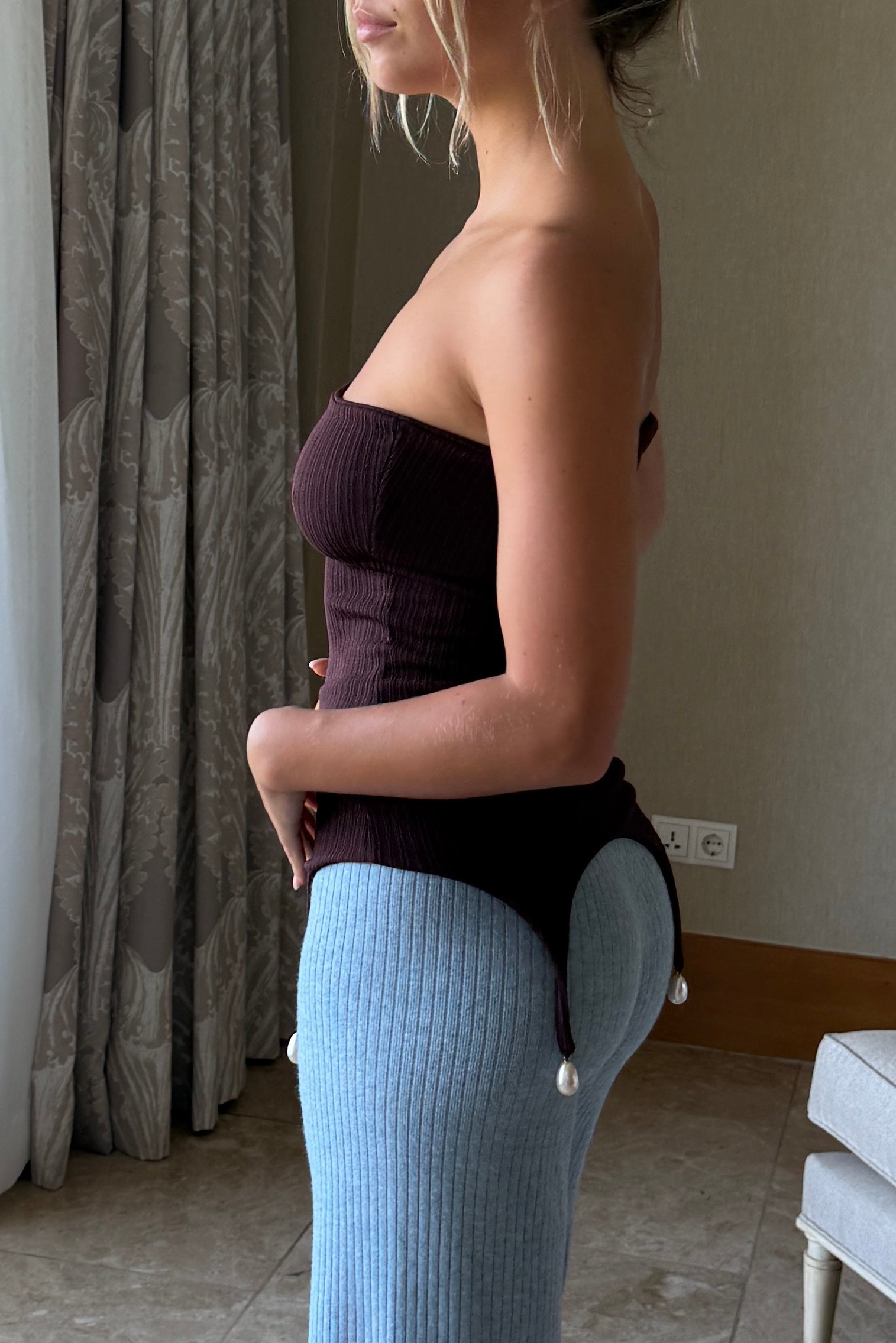 STRAPLESS KNIT CORSET in BROWN