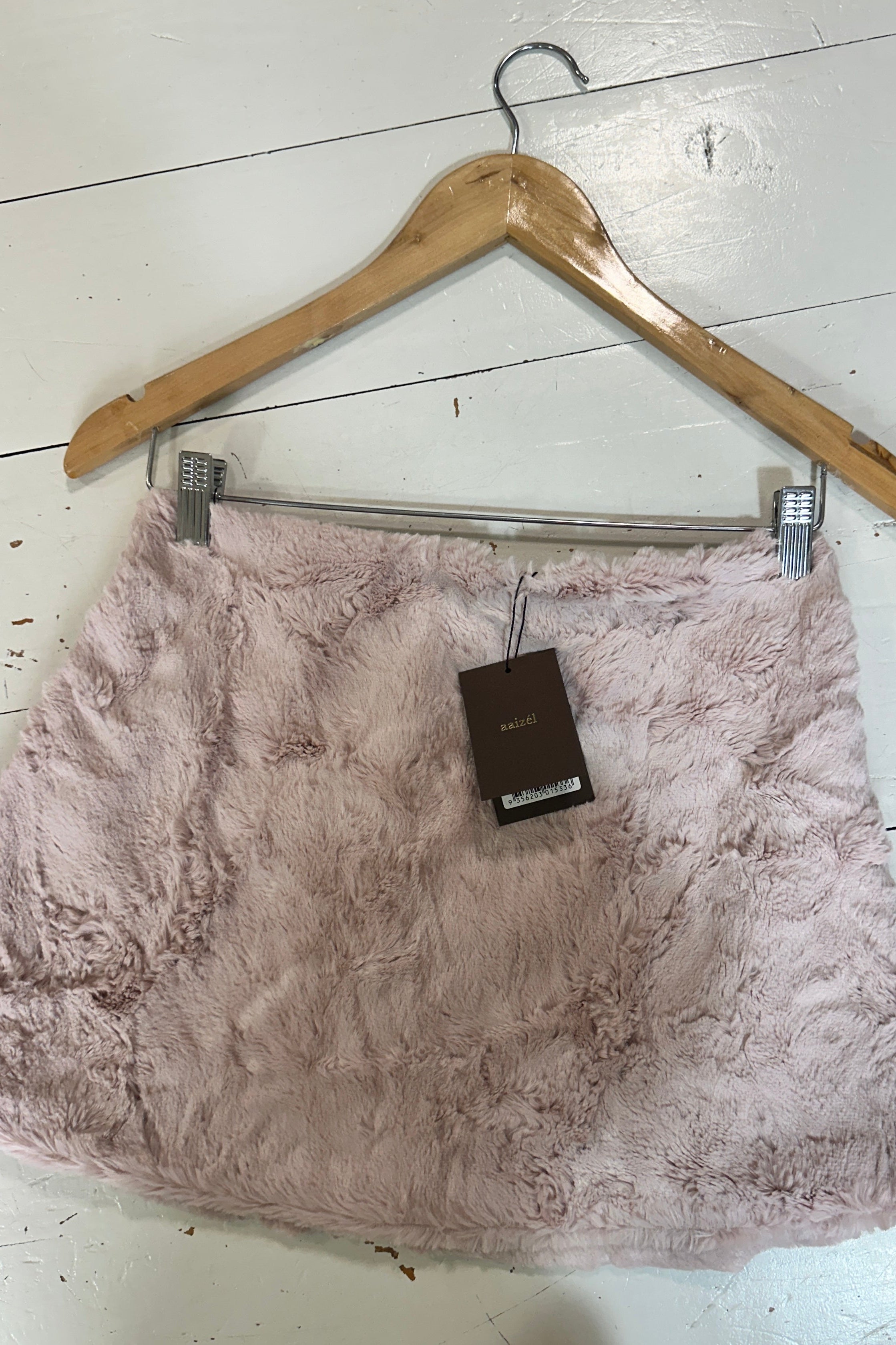 Pink fur mini skirt. Winter essential.