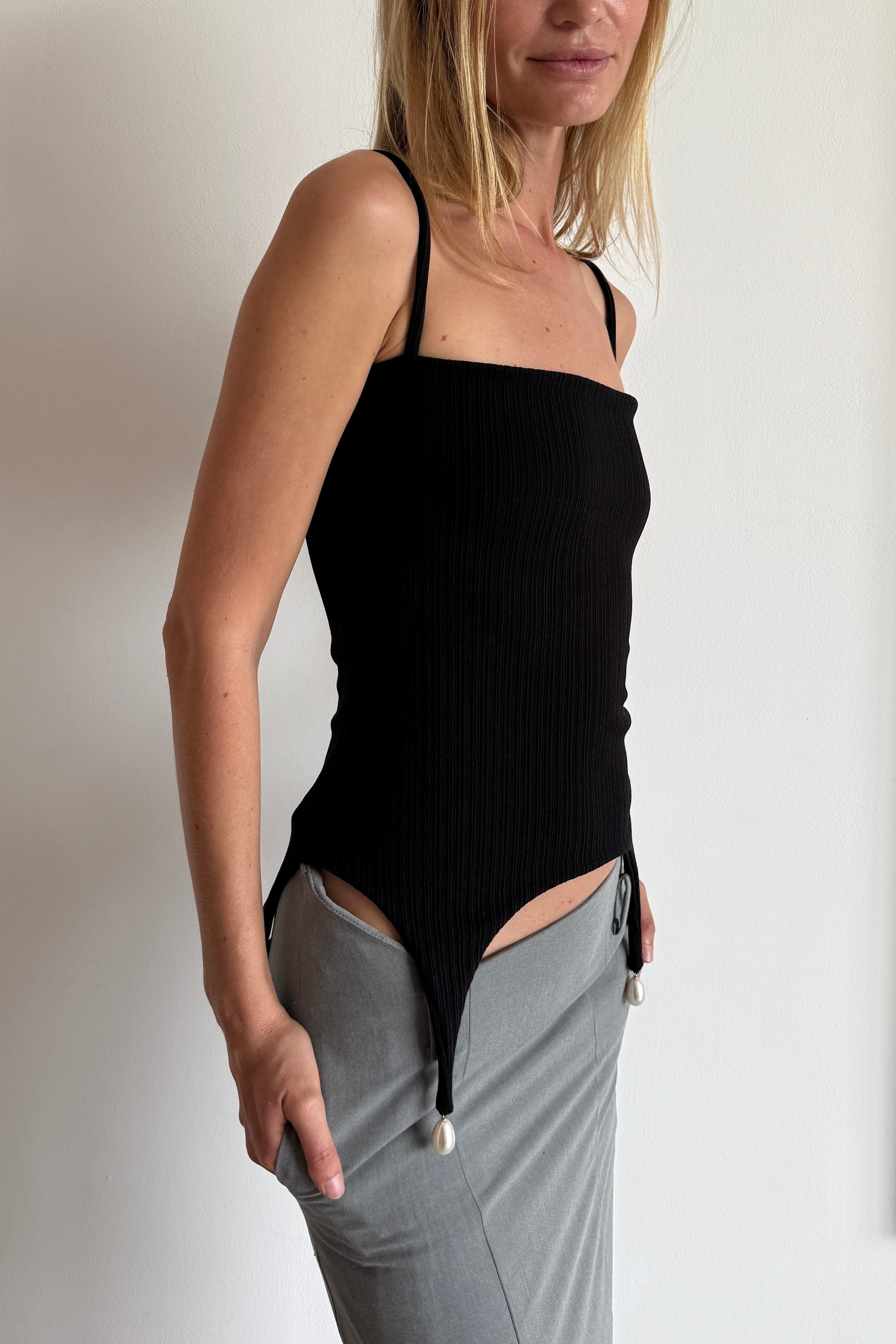 RIB KNIT CORSET in BLACK