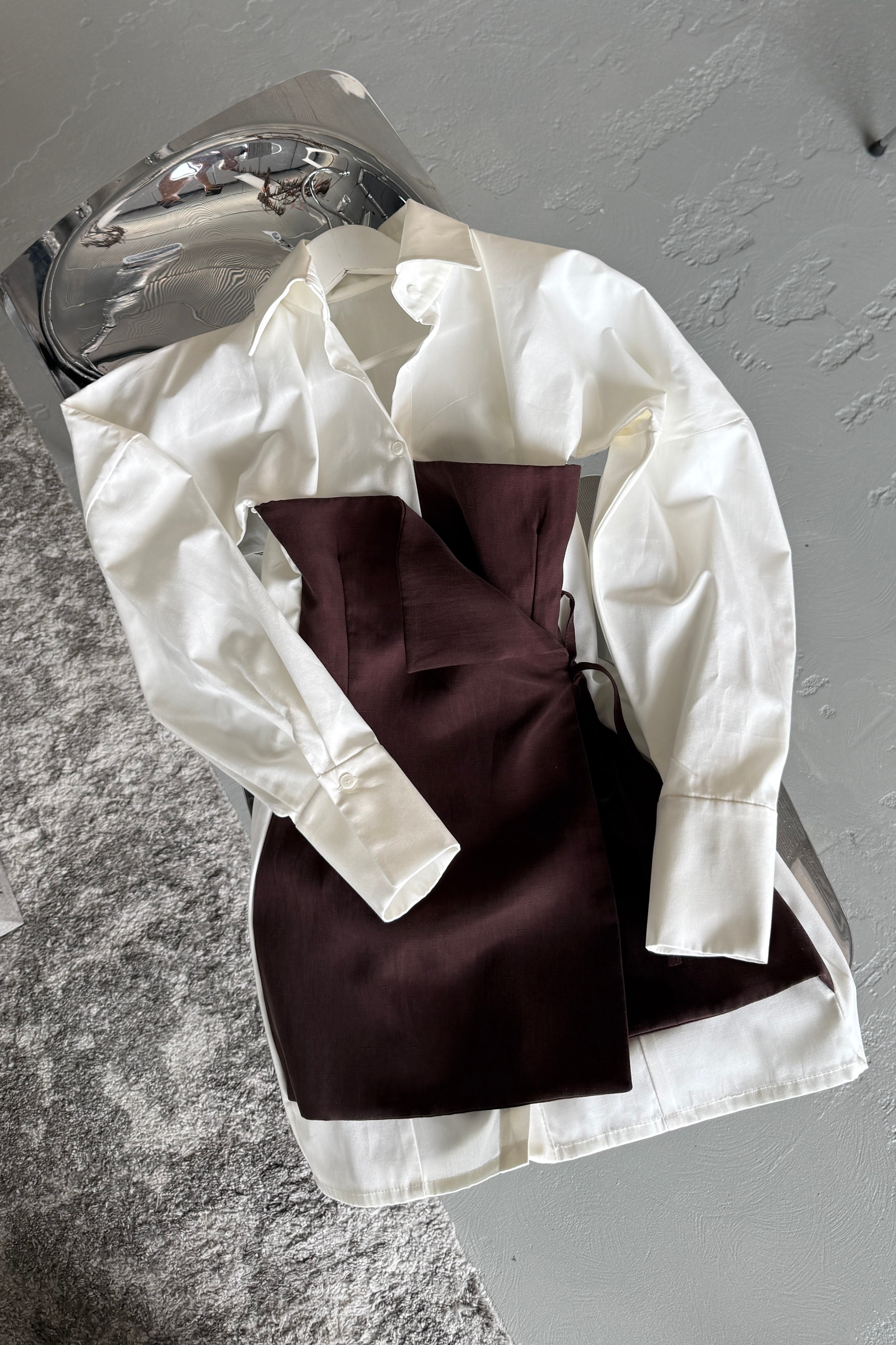VOLUME SLEEVE DECONSTRUCTED WRAP SHIRT DRESS