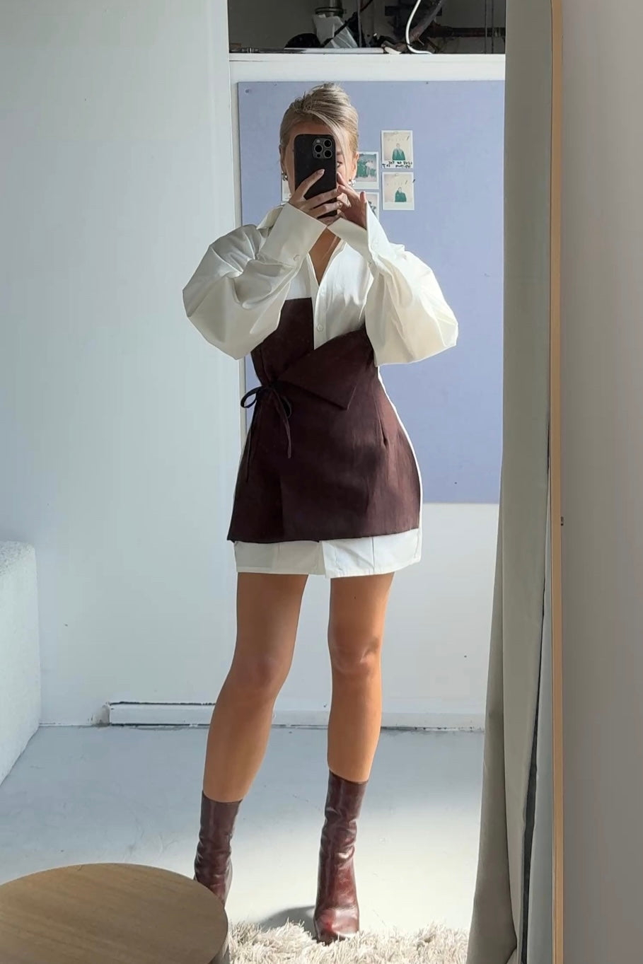VOLUME SLEEVE DECONSTRUCTED WRAP SHIRT DRESS