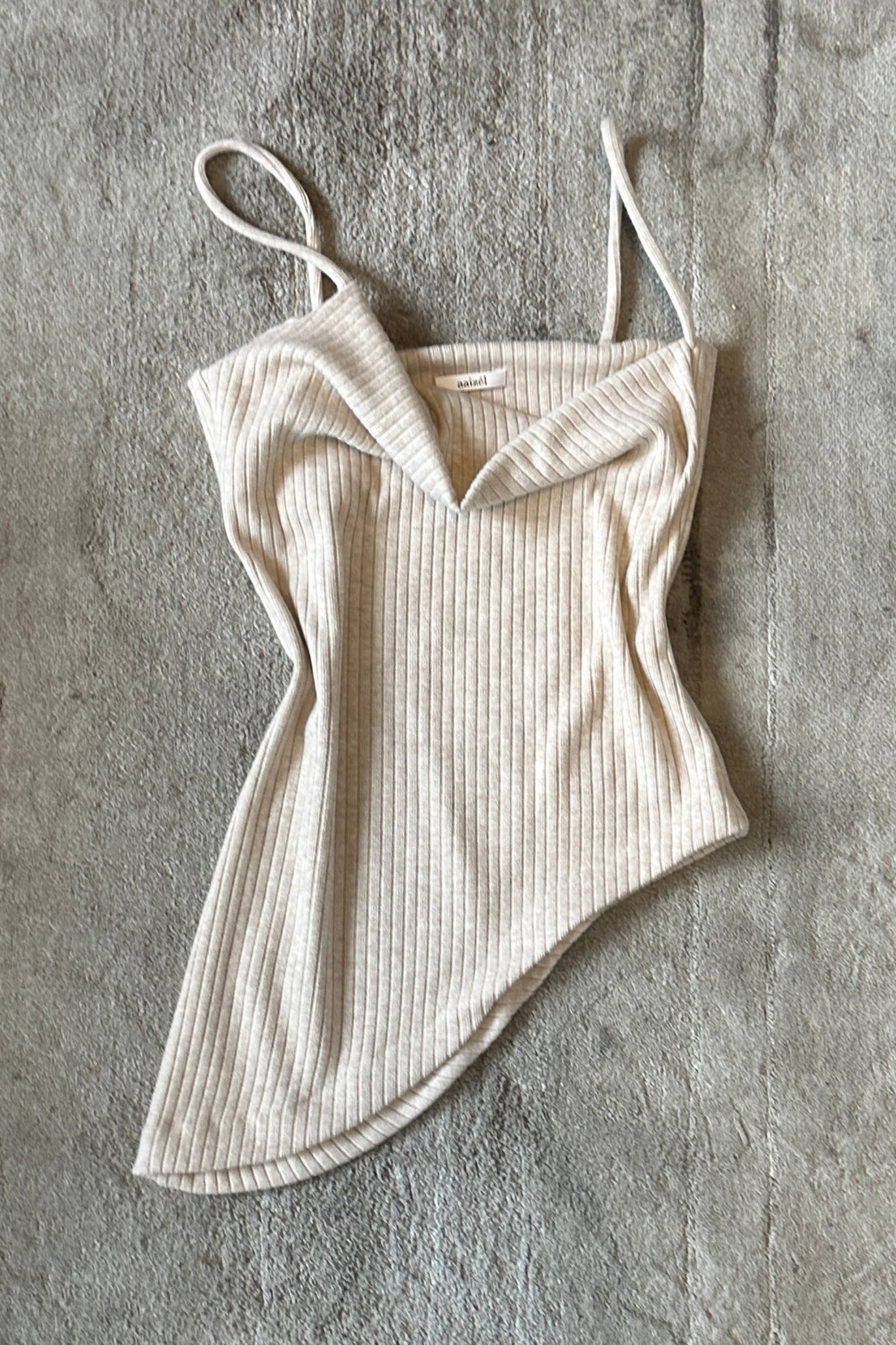 ASYMMETRIC COWL NECK TOP in OAT