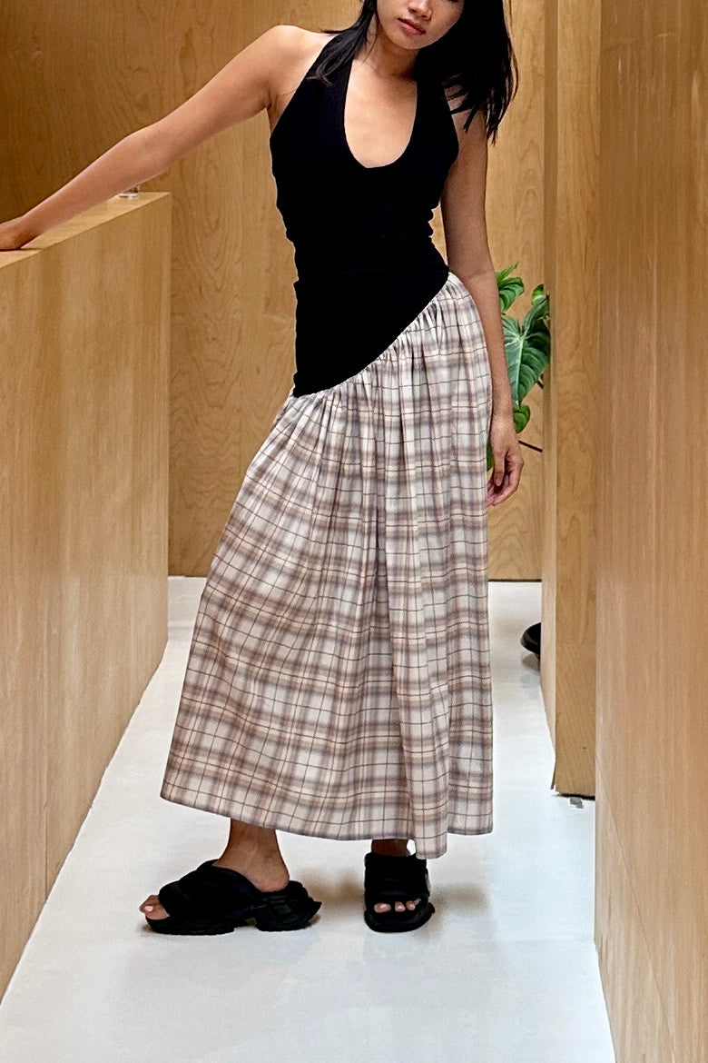 ASYMMETRIC HALTER DRESS in BLACK/PLAID