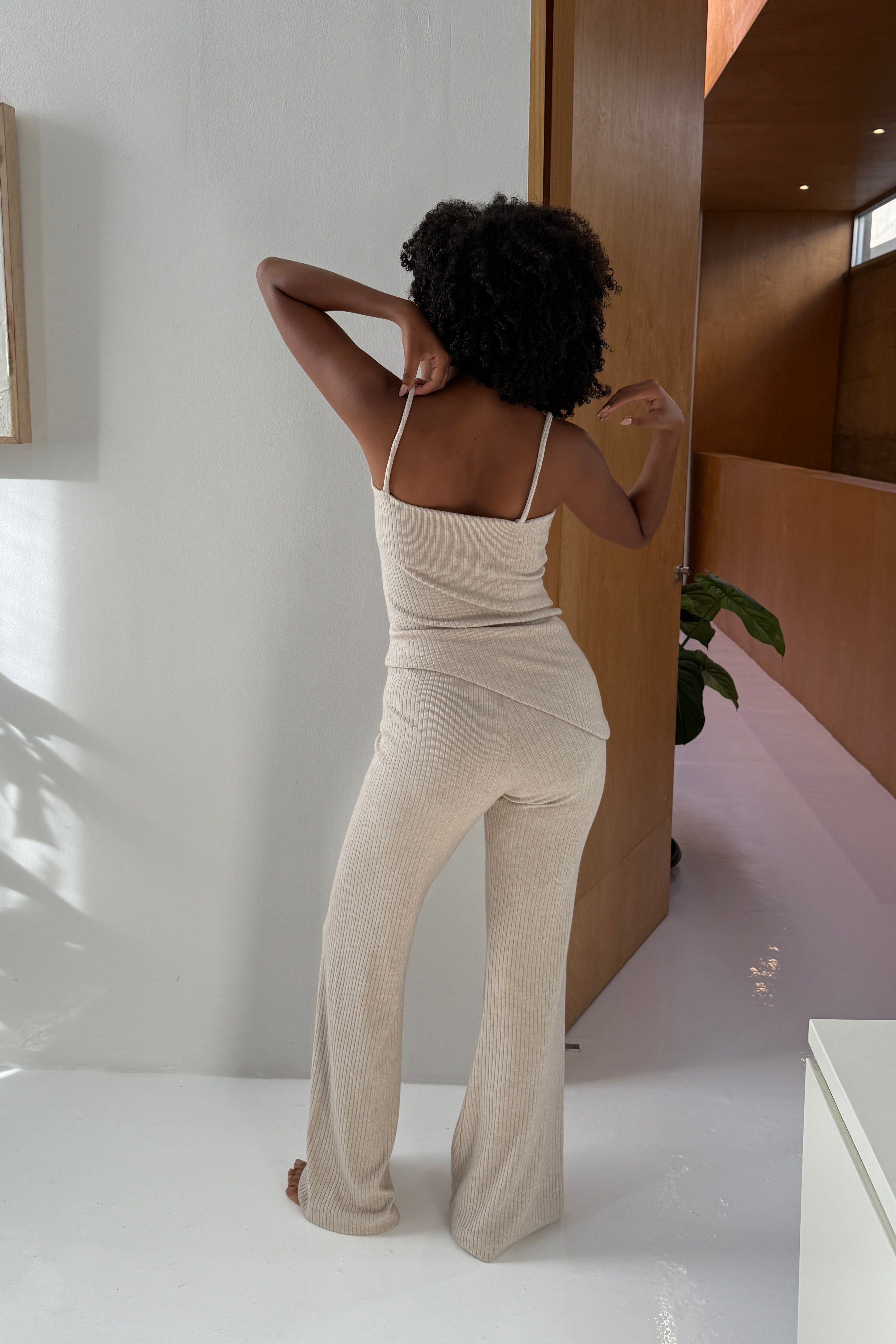 ASYMMETRIC COWL NECK TOP in OAT