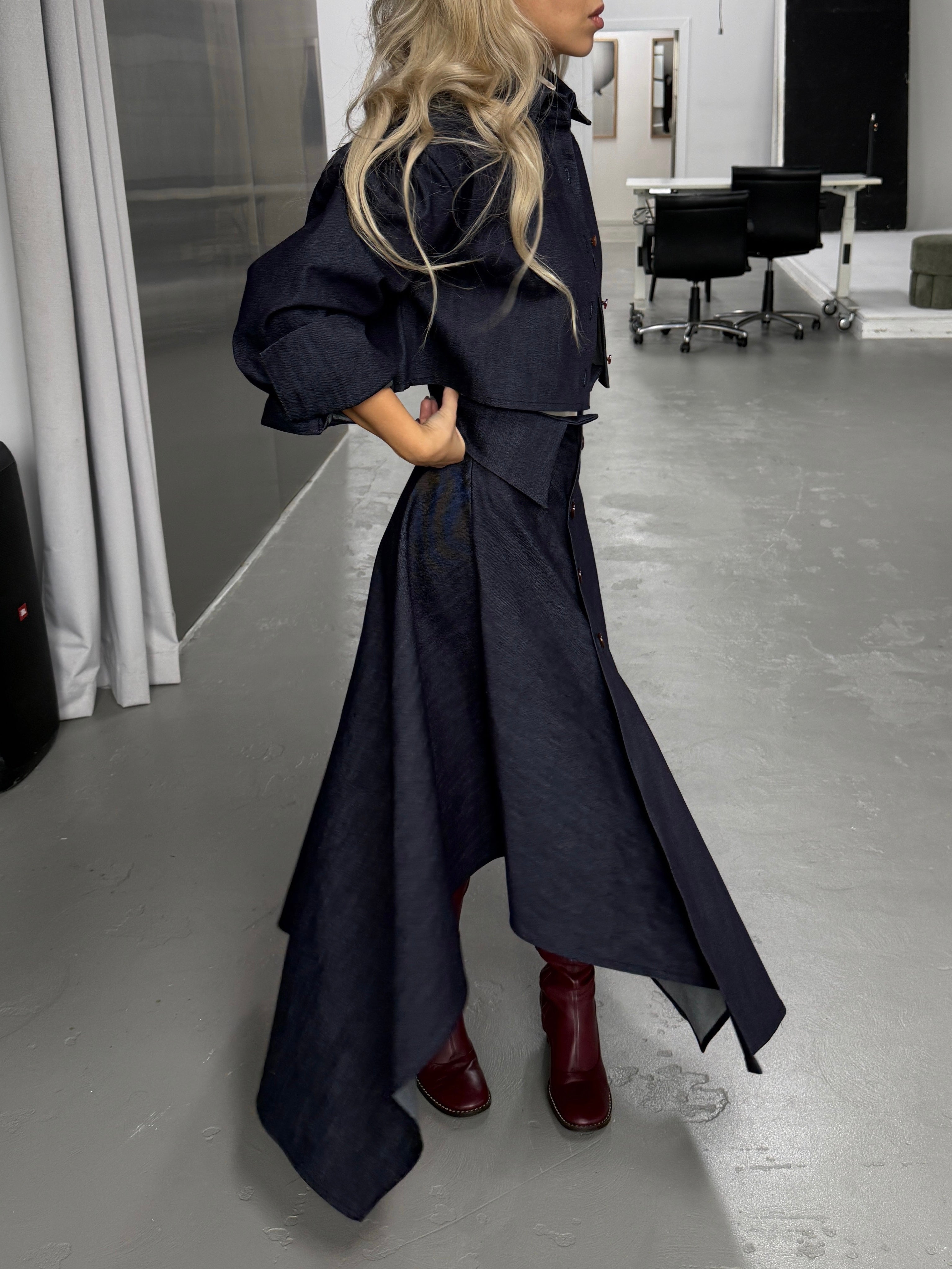 DENIM DECONSTRUCTED HANDKERCHIEF HEM SKIRT