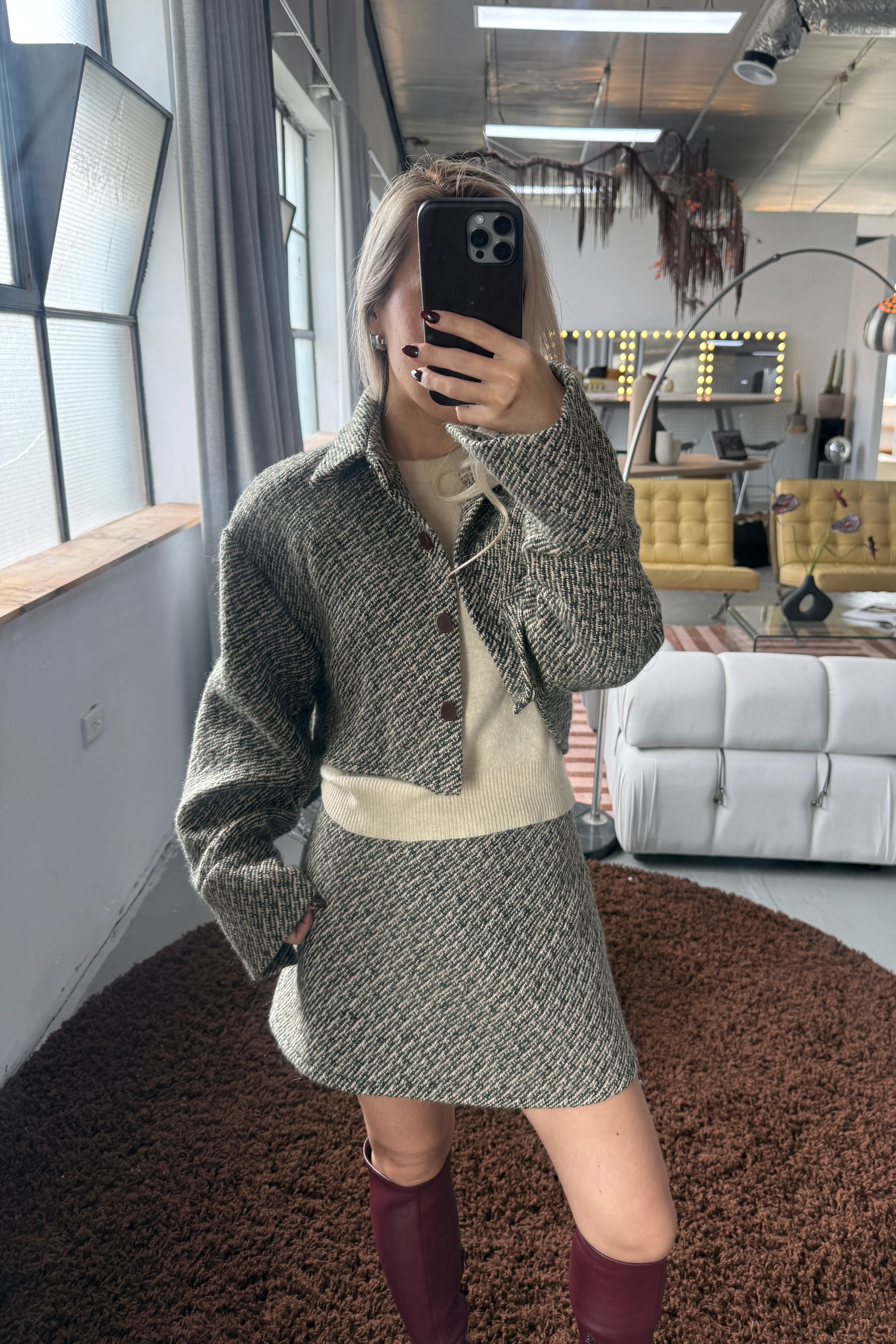 AYA JAPANESE WOOL BOUCLÉ JACKET in OLIVE