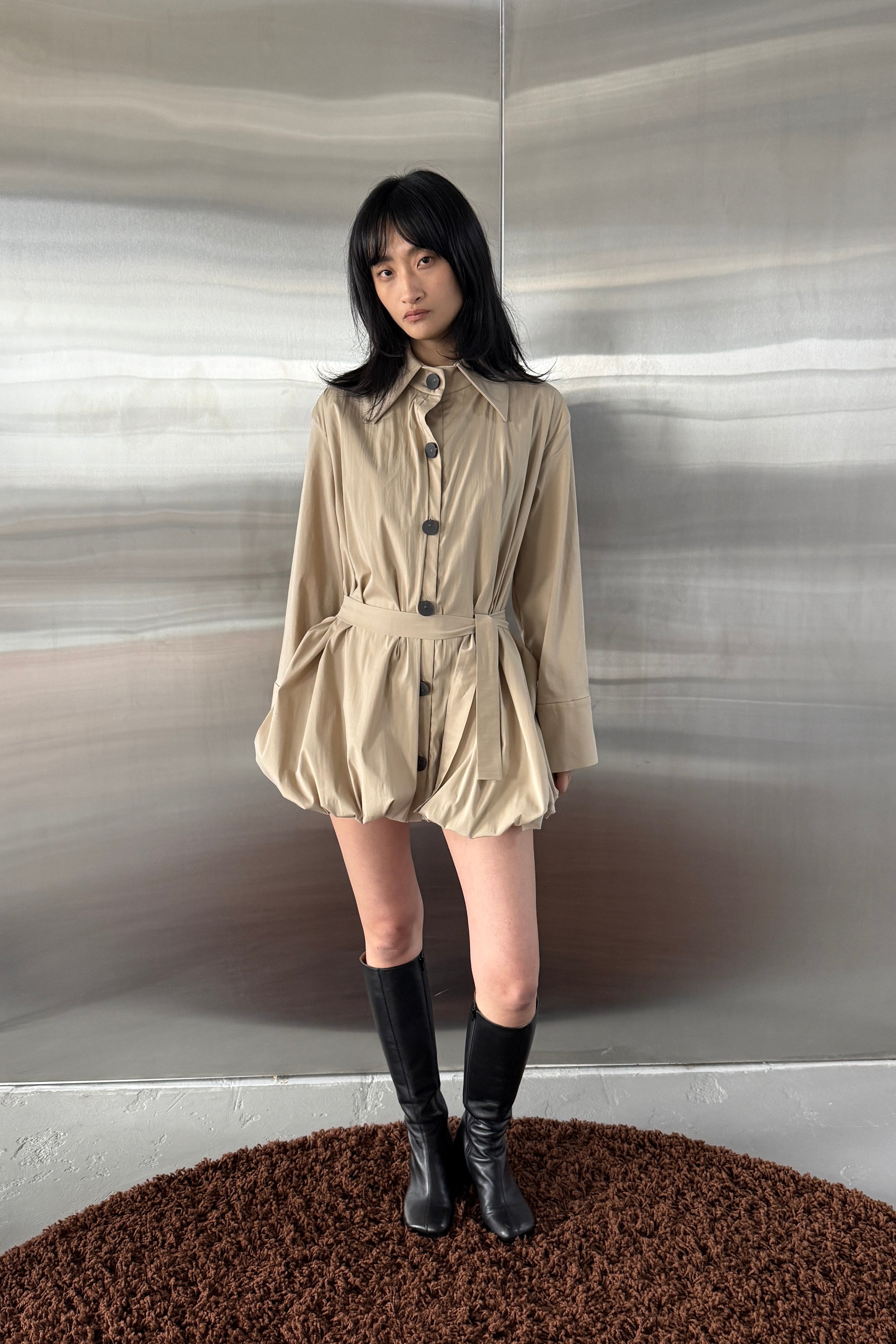 ROWENA BALLOON HEM JACKET DRESS in BEIGE