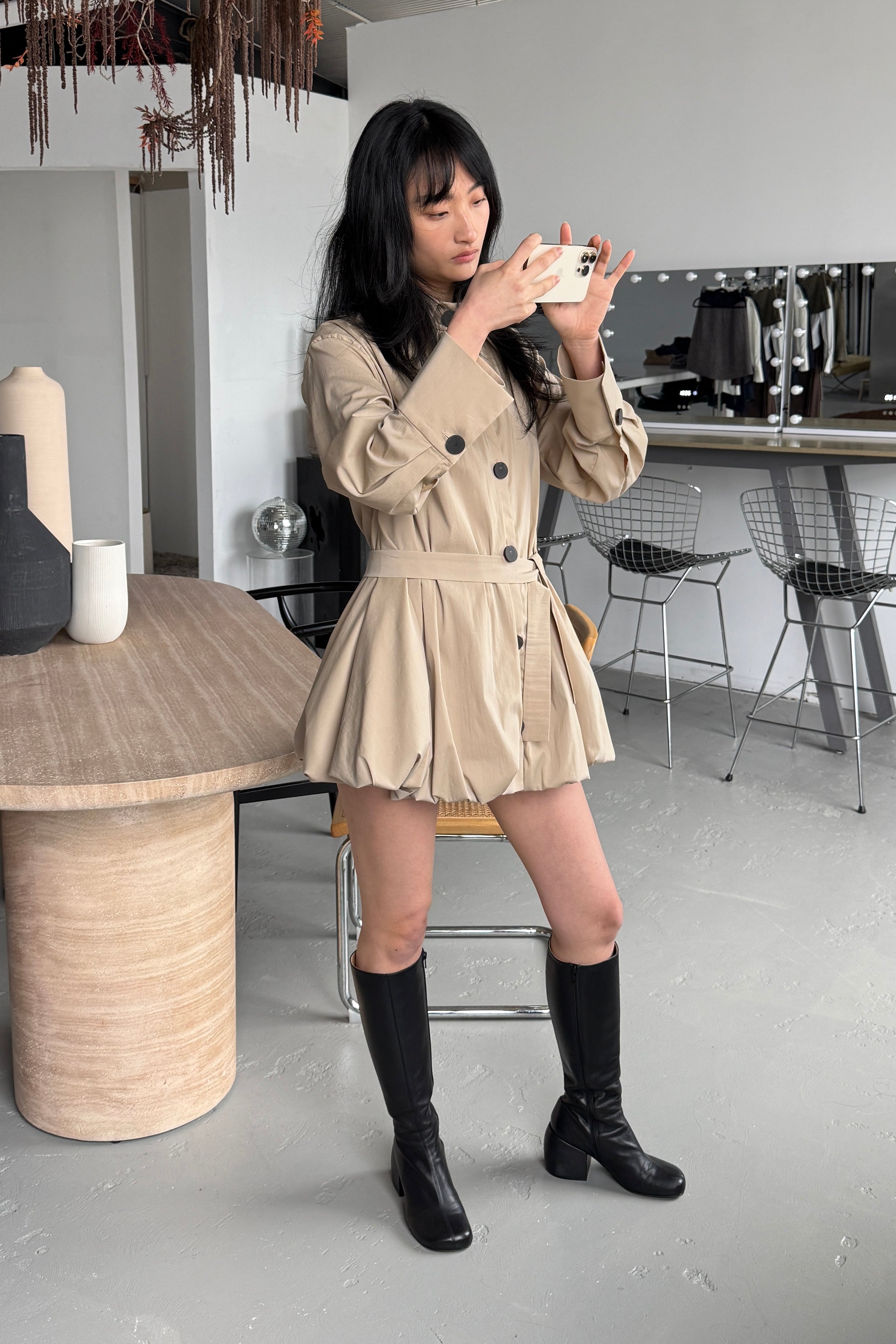 ROWENA BALLOON HEM JACKET DRESS in BEIGE