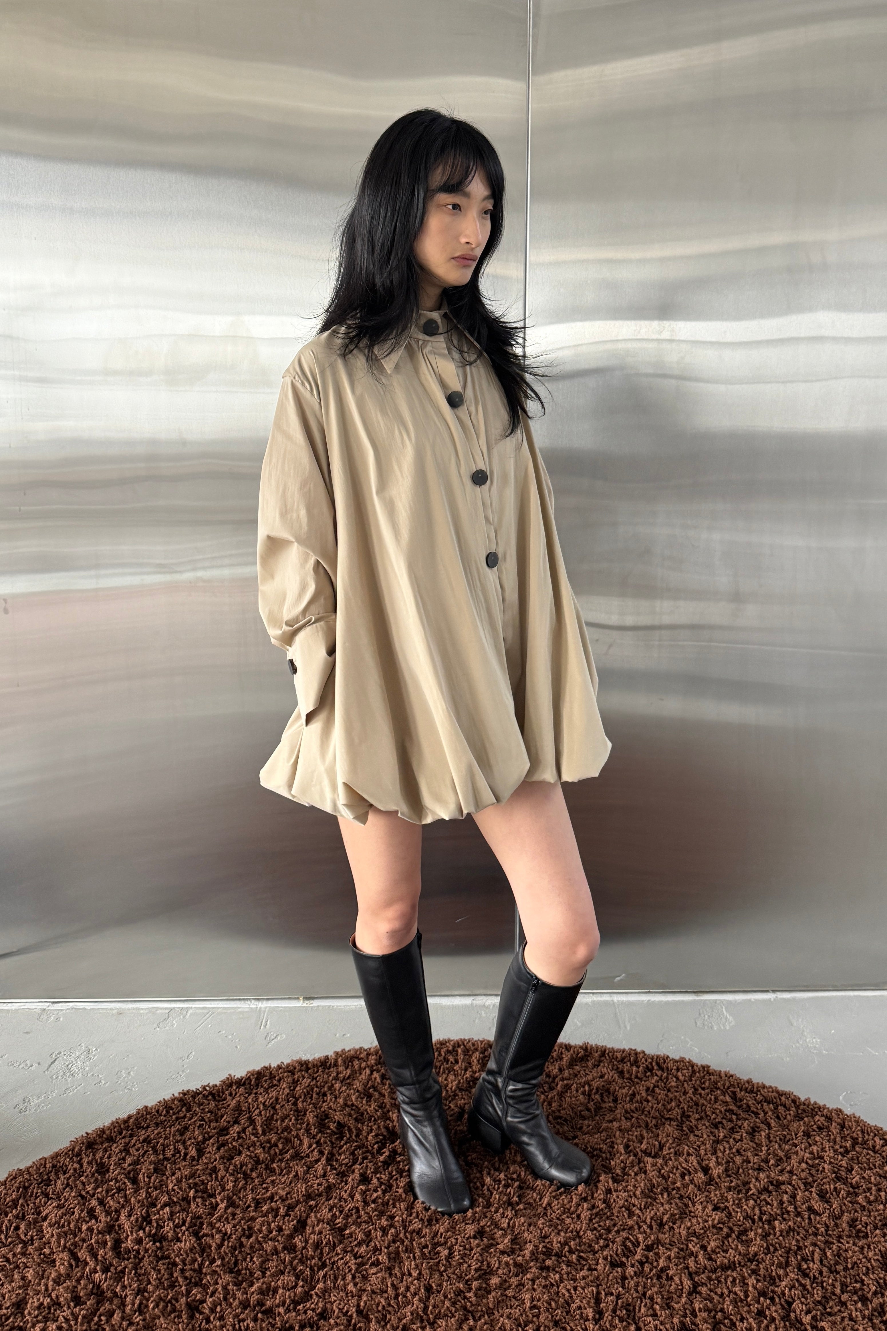 ROWENA BALLOON HEM JACKET DRESS in BEIGE