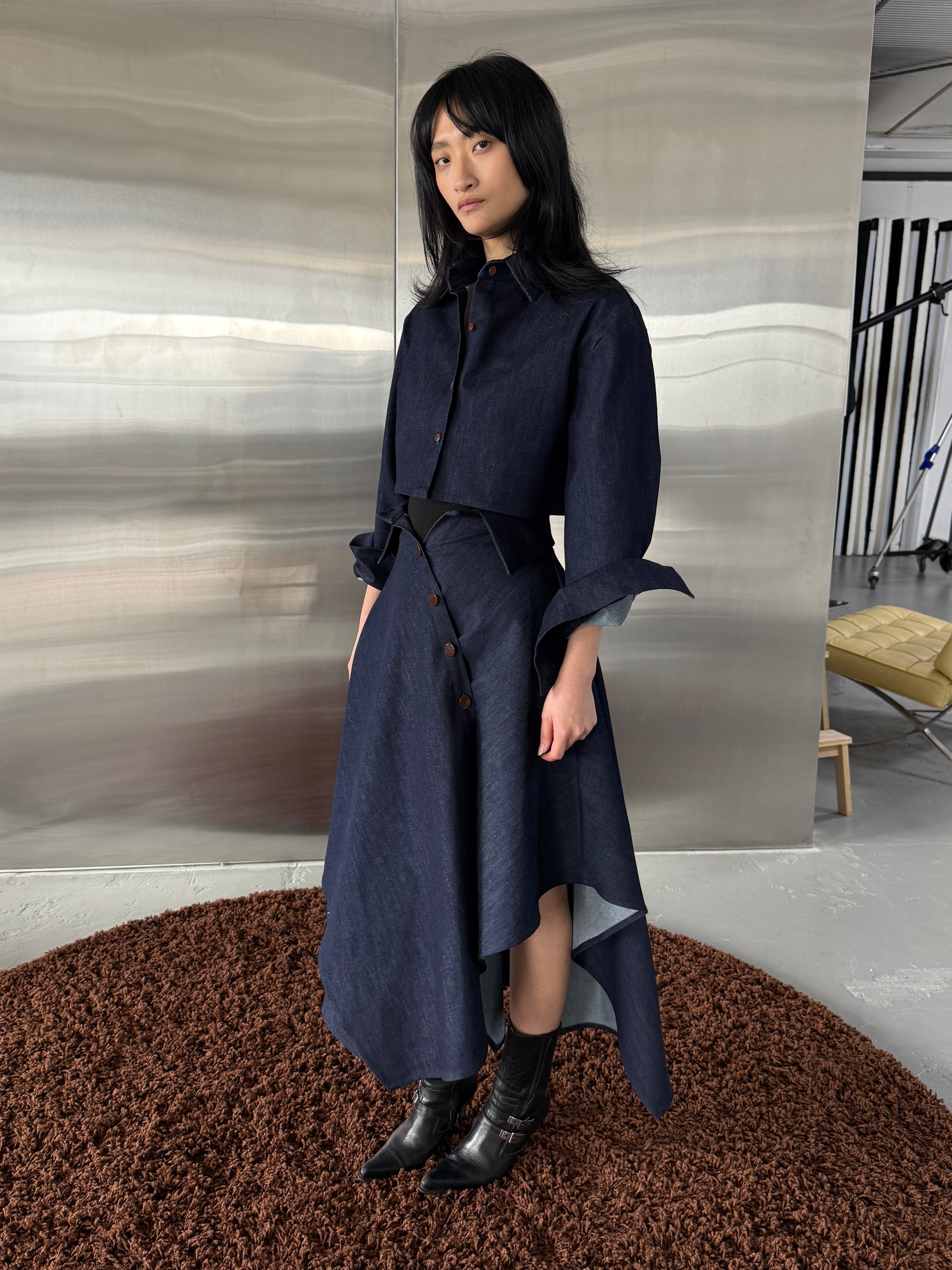 DENIM DECONSTRUCTED HANDKERCHIEF HEM SKIRT