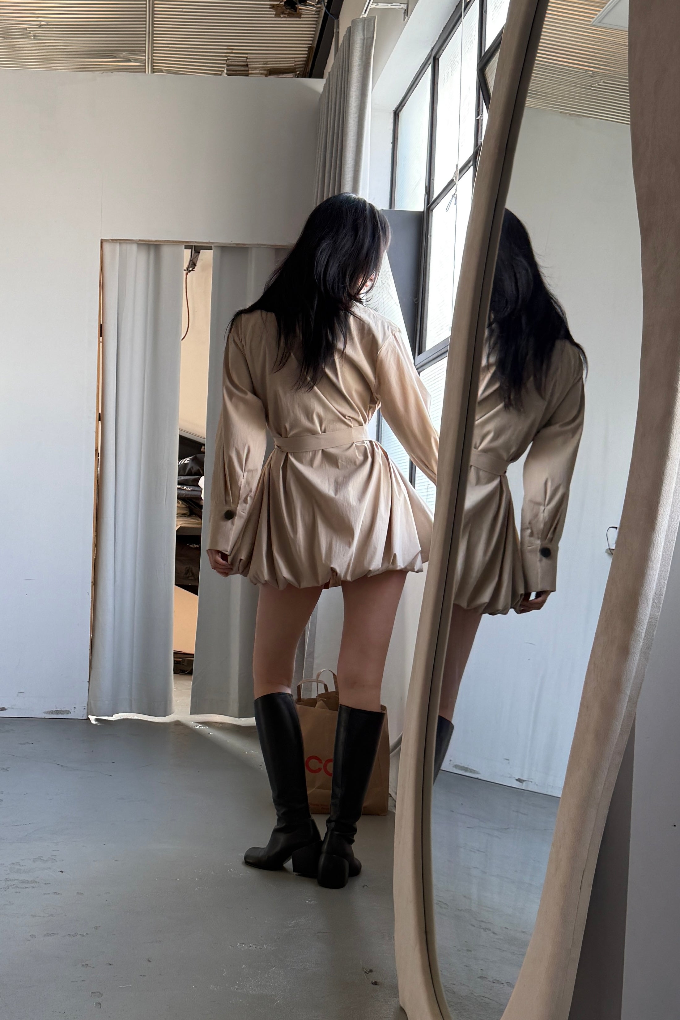 ROWENA BALLOON HEM JACKET DRESS in BEIGE