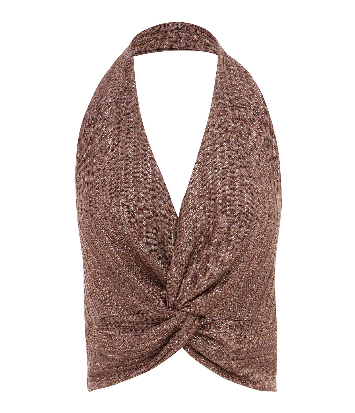TWIST FRONT KNIT TOP in TOFFEE