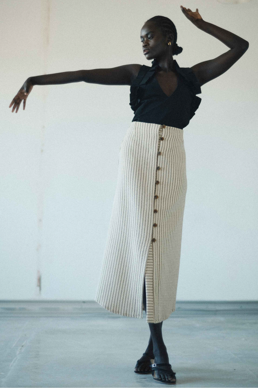 RAFIA STRIPE LONG SKIRT