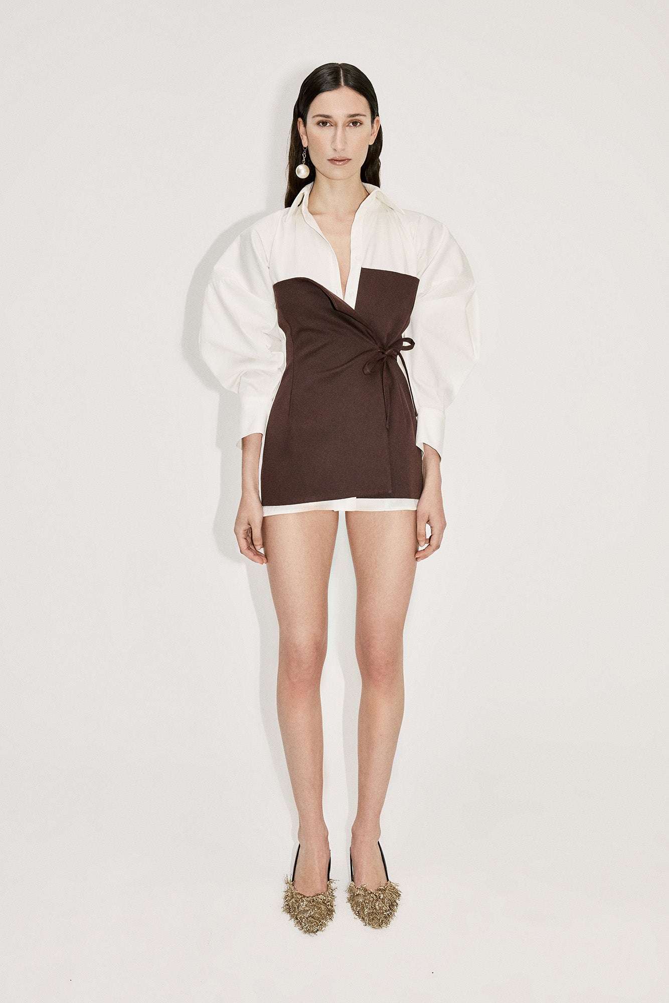 VOLUME SLEEVE DECONSTRUCTED WRAP SHIRT DRESS