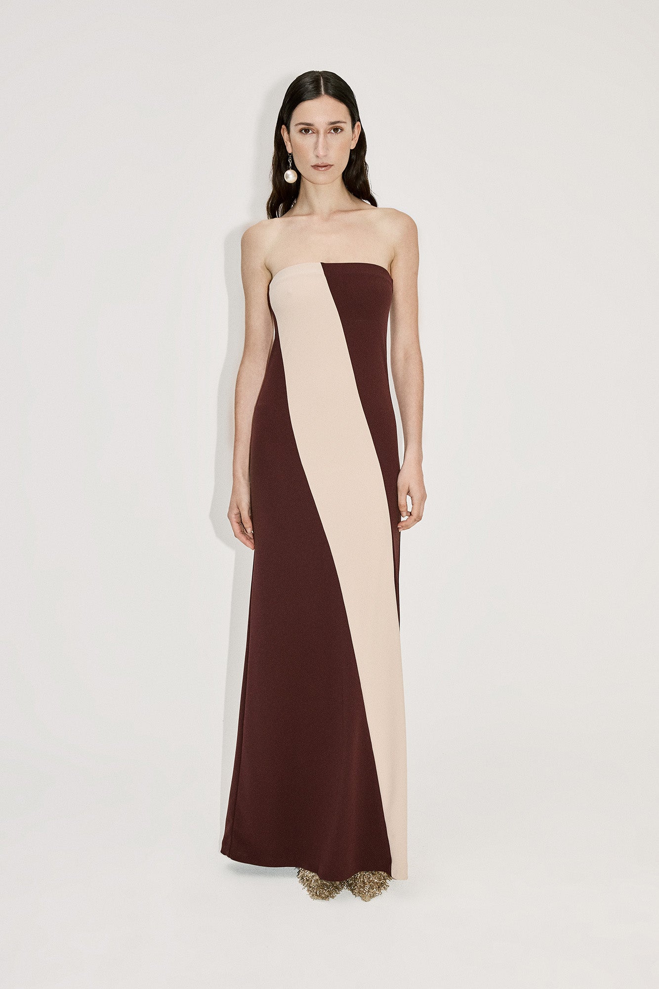 DIAGONAL TWO TONE MAXI DRESS in BROWN/BLUSH
