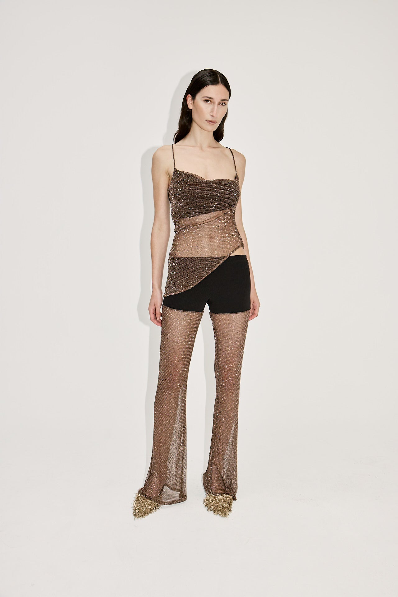 SHIMMER SHEER CONTRAST A-LINE PANT