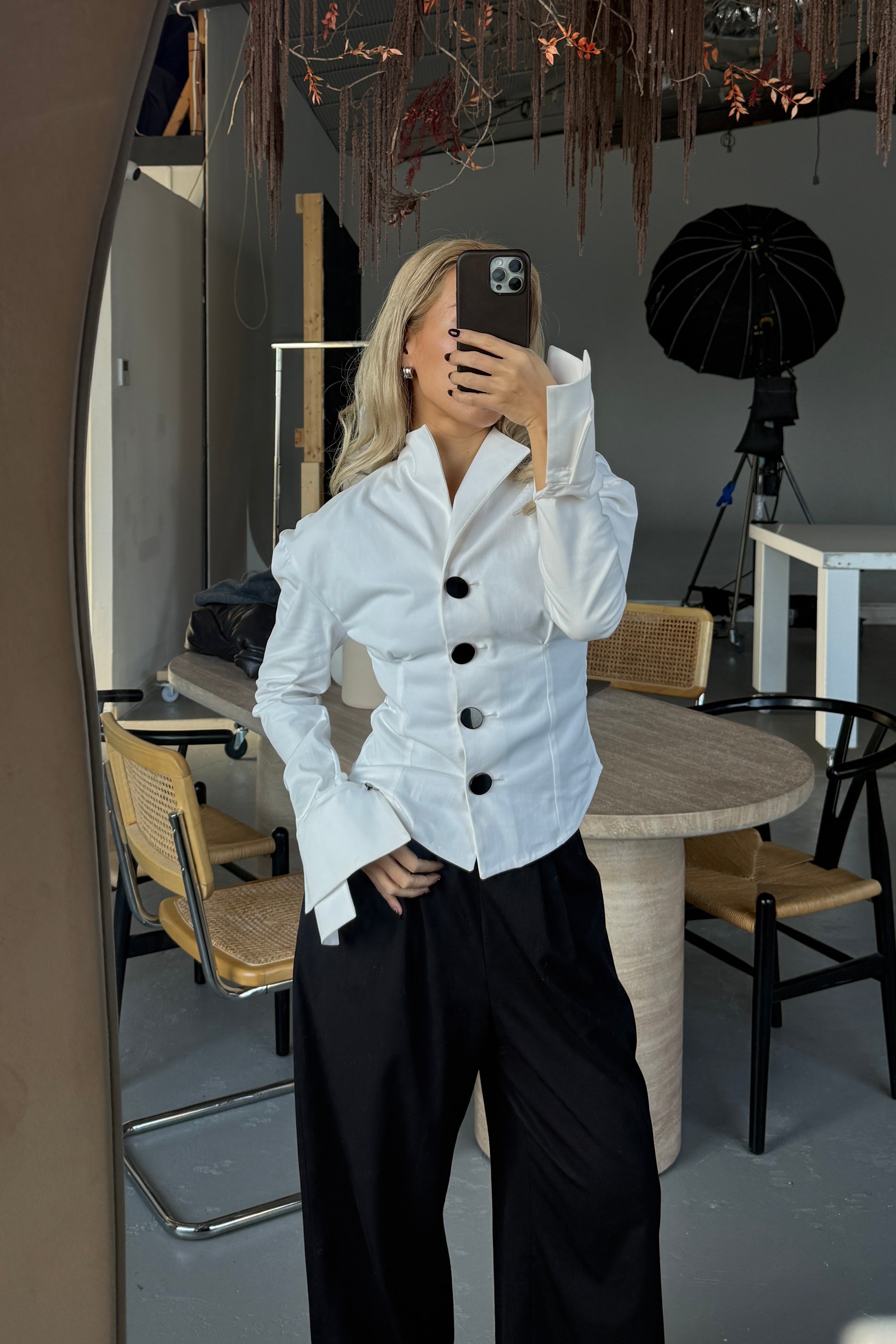MINA BRUSHED COTTON STAND COLLAR SHIRT JACKET in WHITE