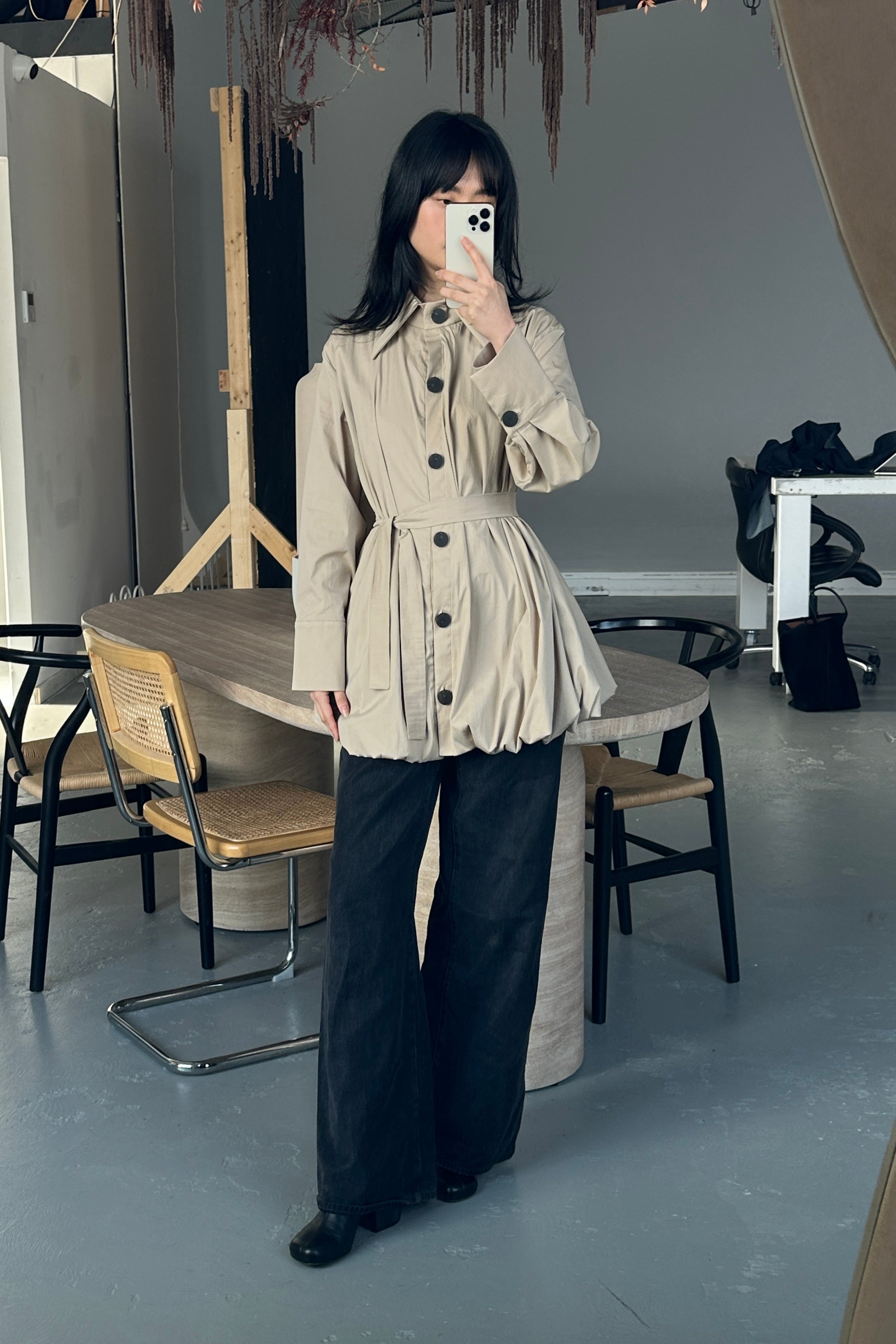 ROWENA BALLOON HEM JACKET DRESS in BEIGE