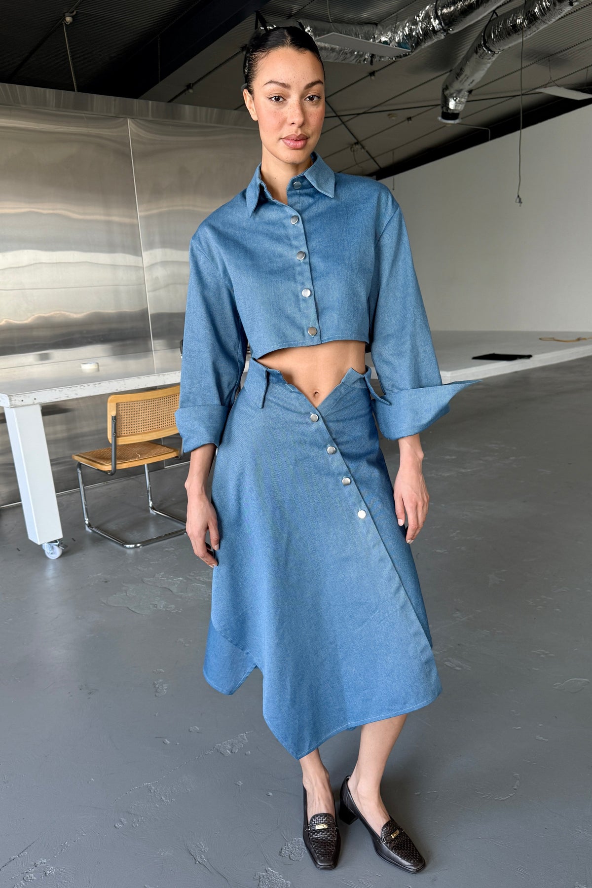 DENIM BOXY CROPPED JACKET in VINTAGE BLUE