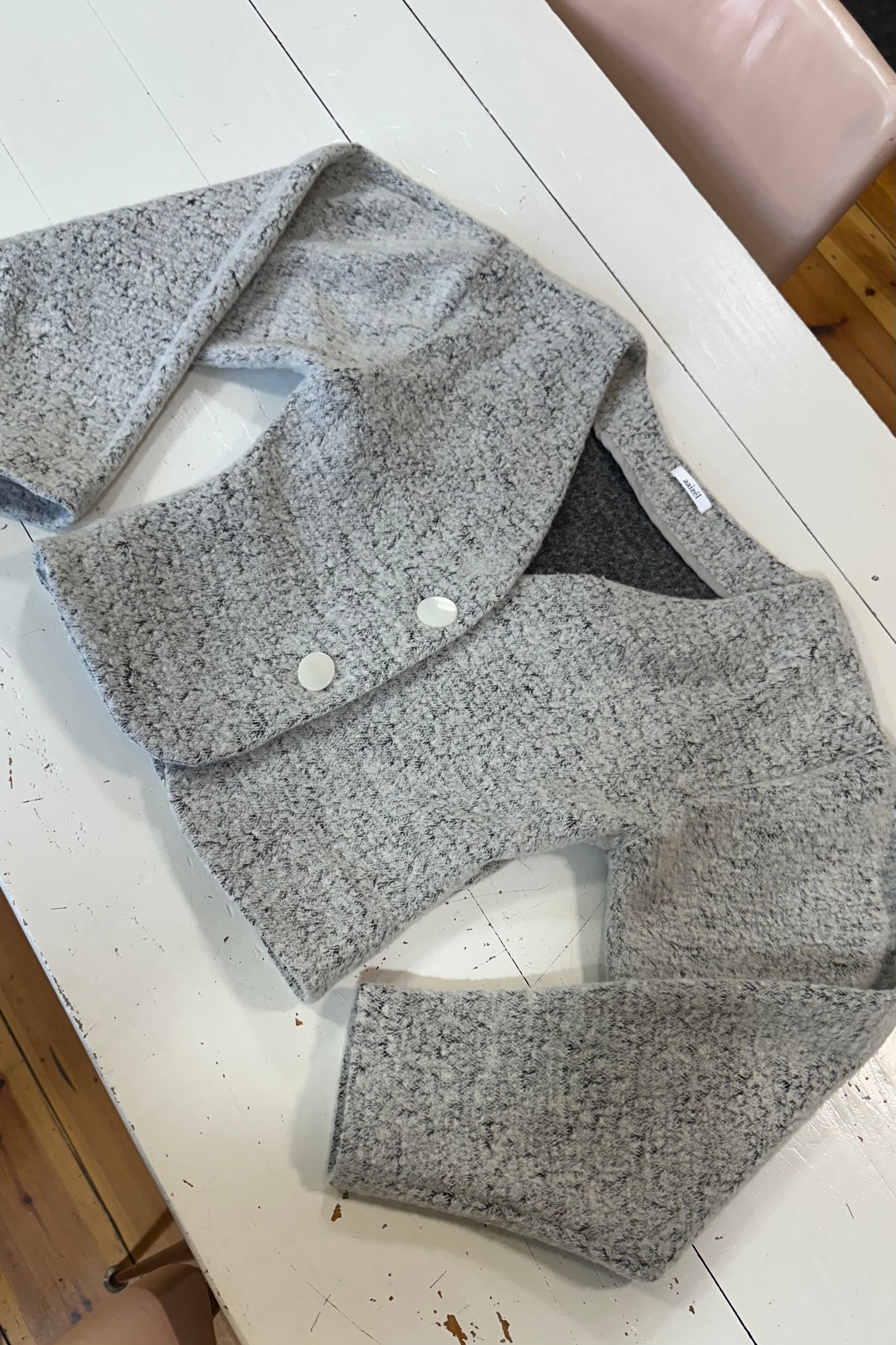 VOLUME SLEEVE CARDIGAN in ICY GREY MELANGE