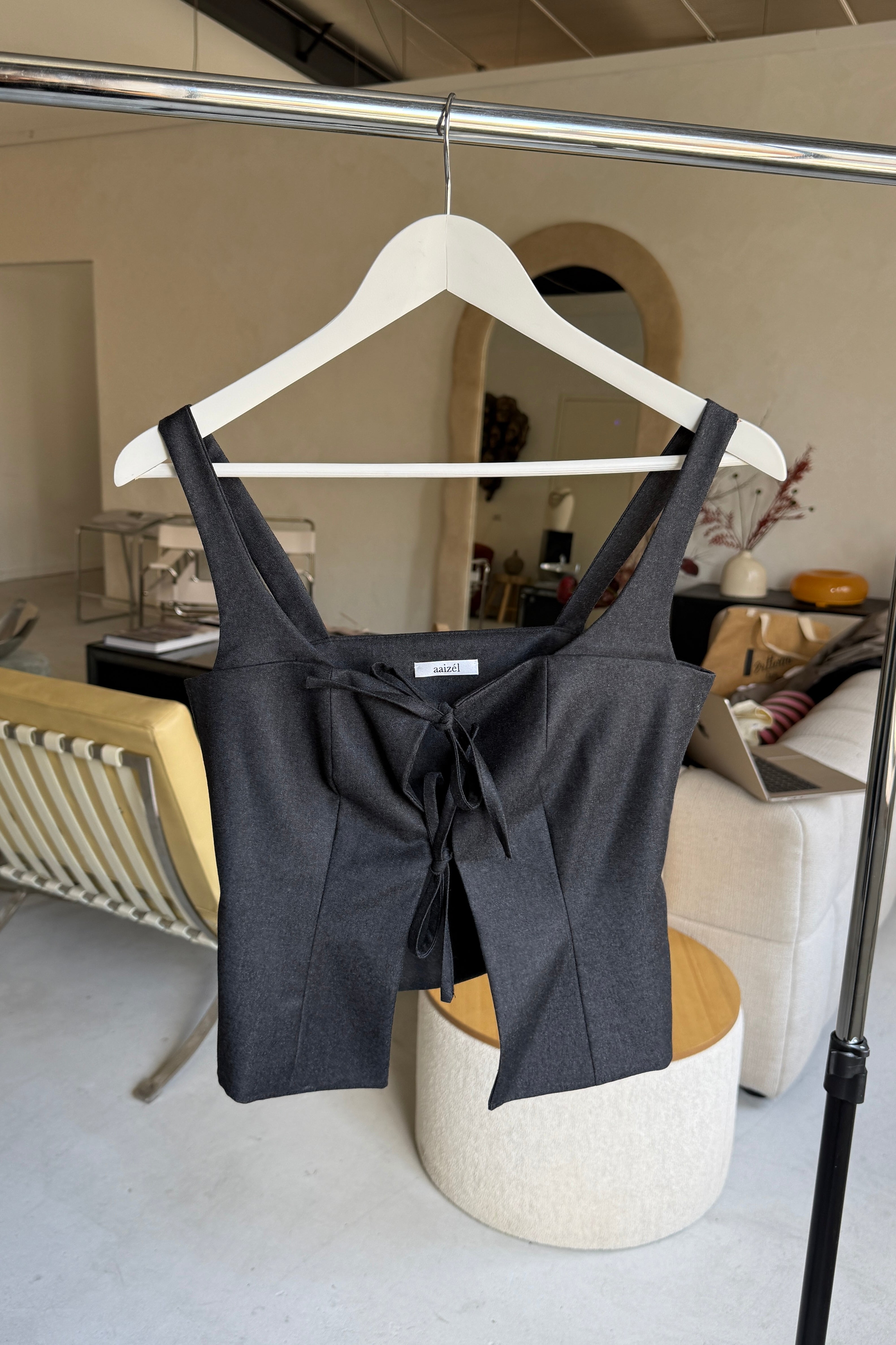 TAILORED WOOL TIE TOP