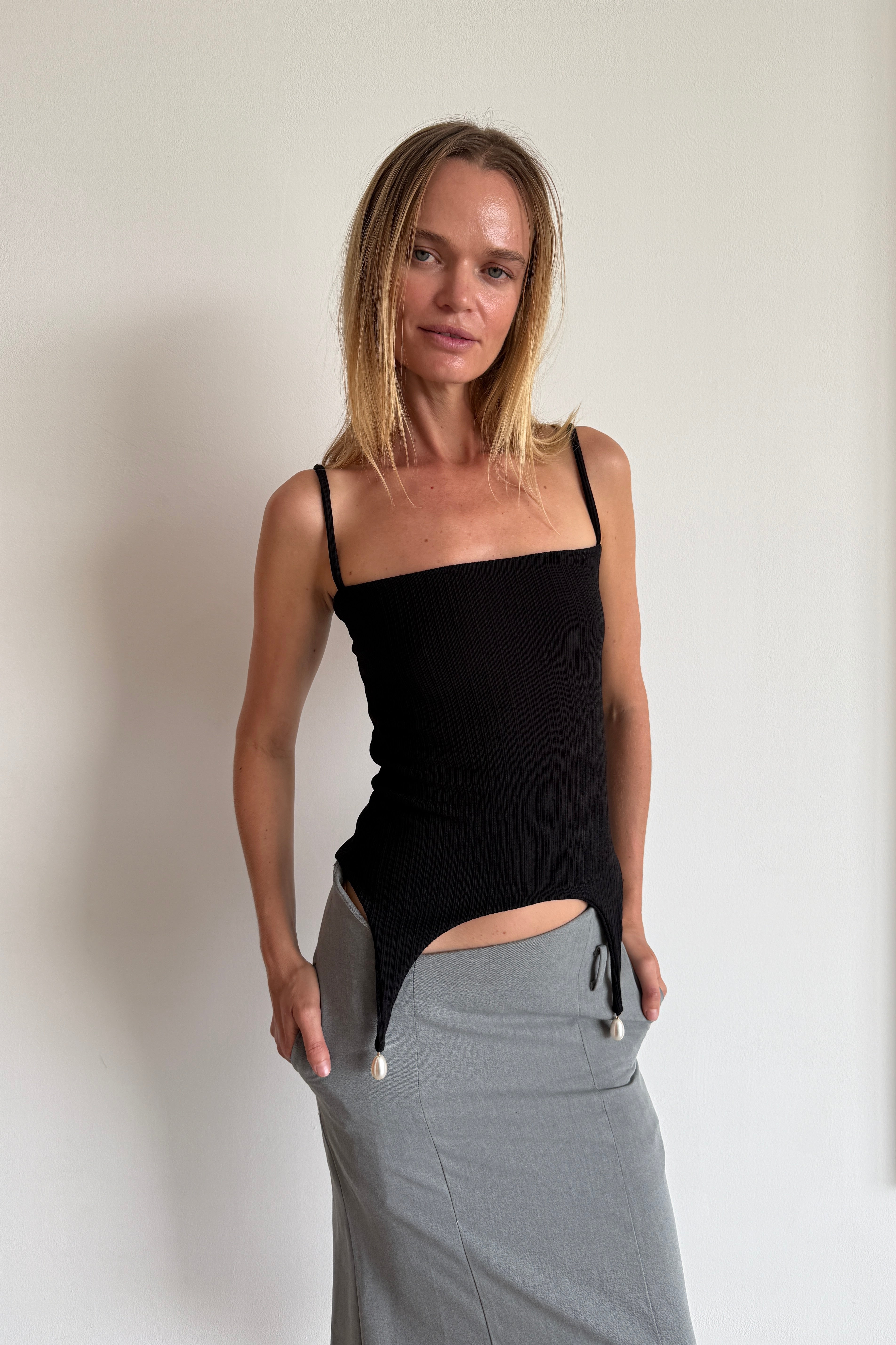 RIB KNIT CORSET in BLACK