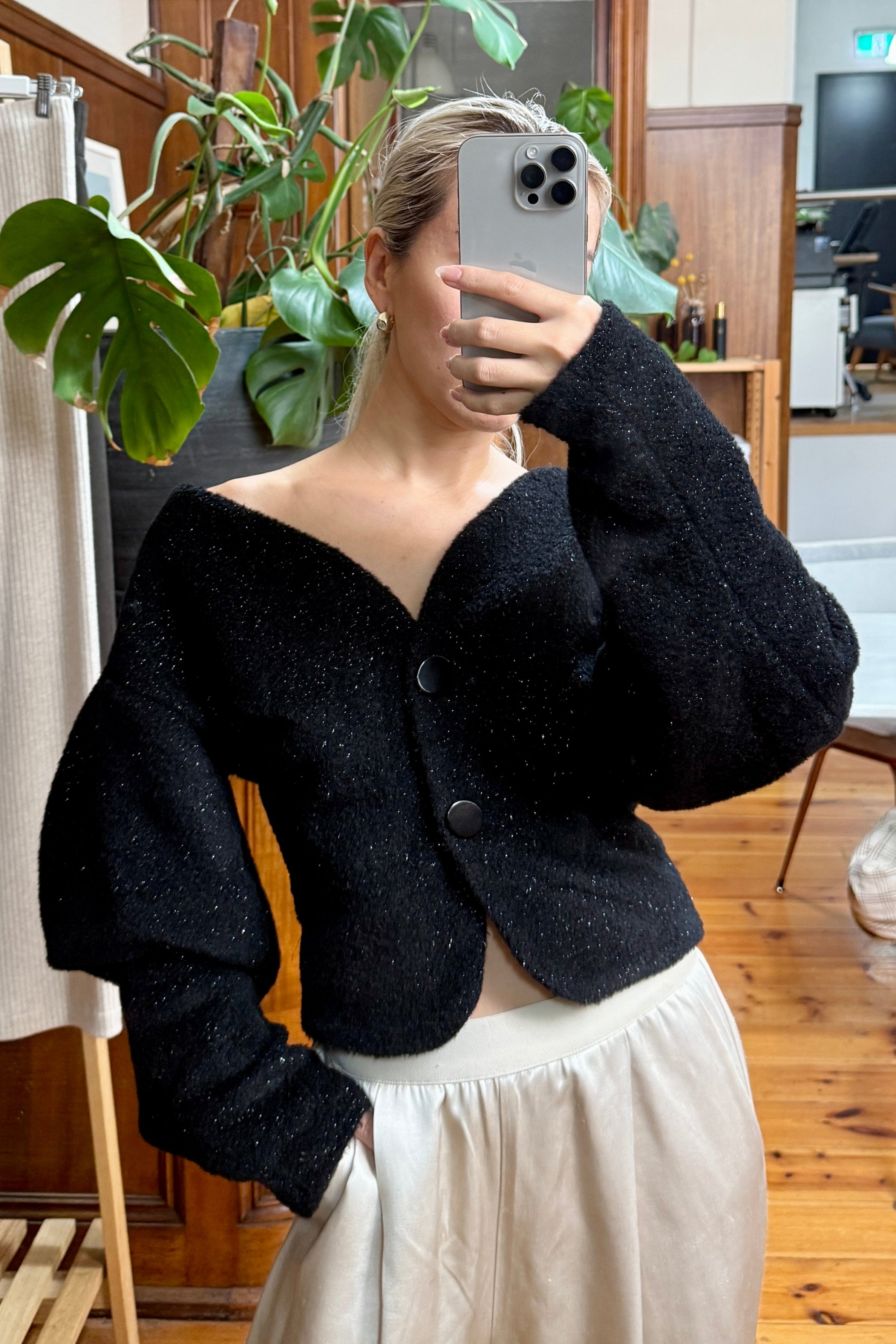 VOLUME SLEEVE CARDIGAN in STARLIT NOIR