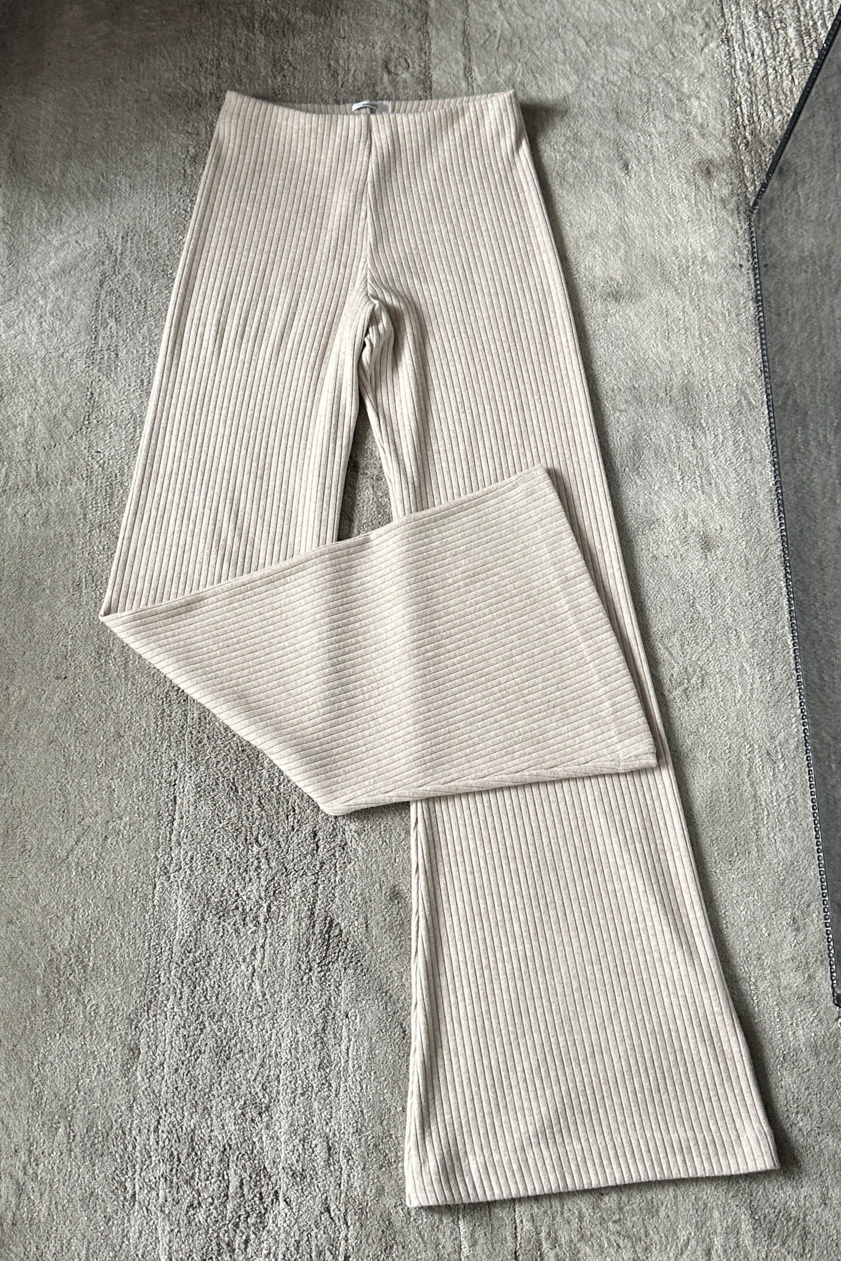 WIDE LEG RIB KNIT PANT in OAT