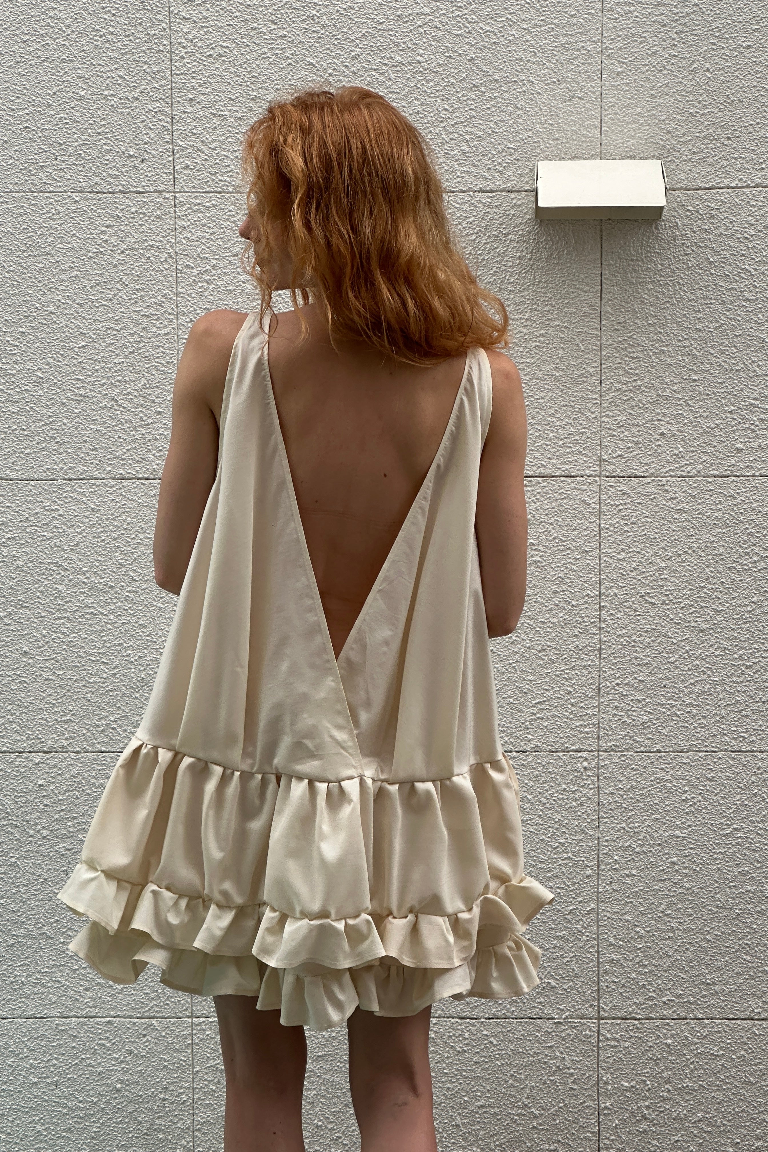 SILK RUFFLE LAYERED DRESS in CREAM
