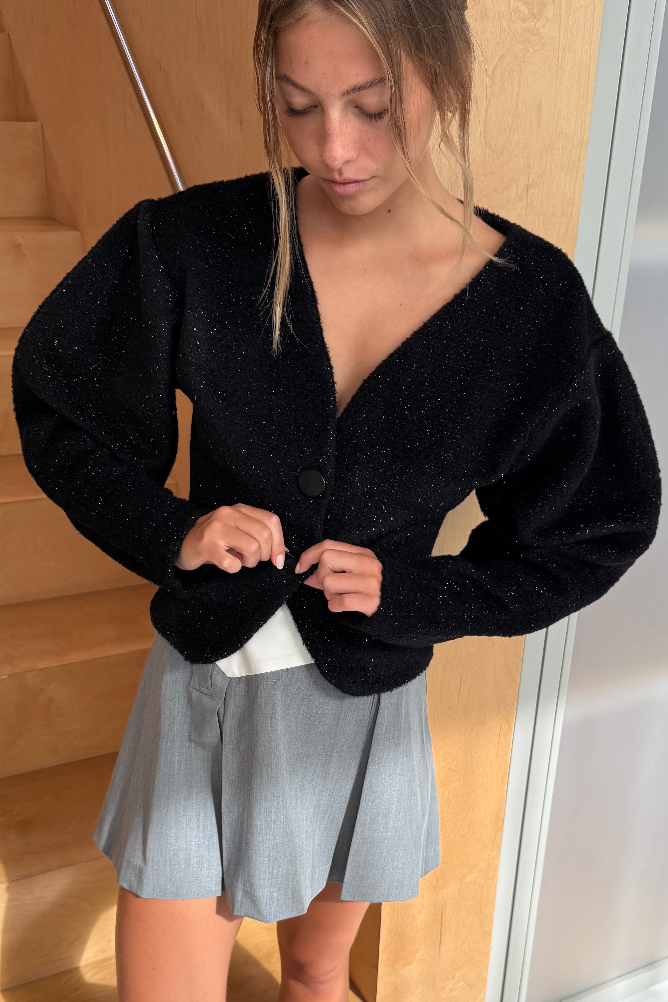VOLUME SLEEVE CARDIGAN in STARLIT NOIR