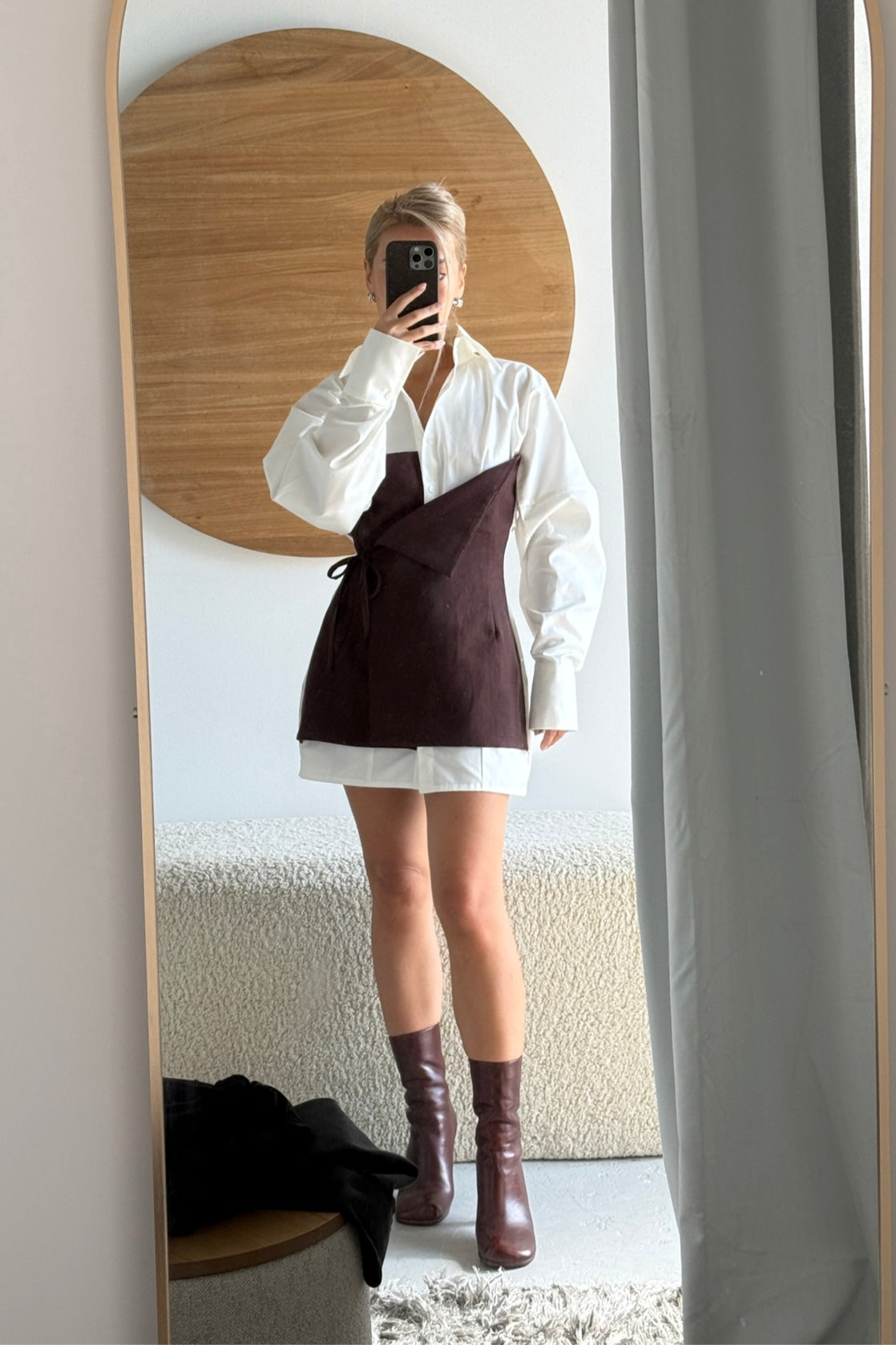VOLUME SLEEVE DECONSTRUCTED WRAP SHIRT DRESS