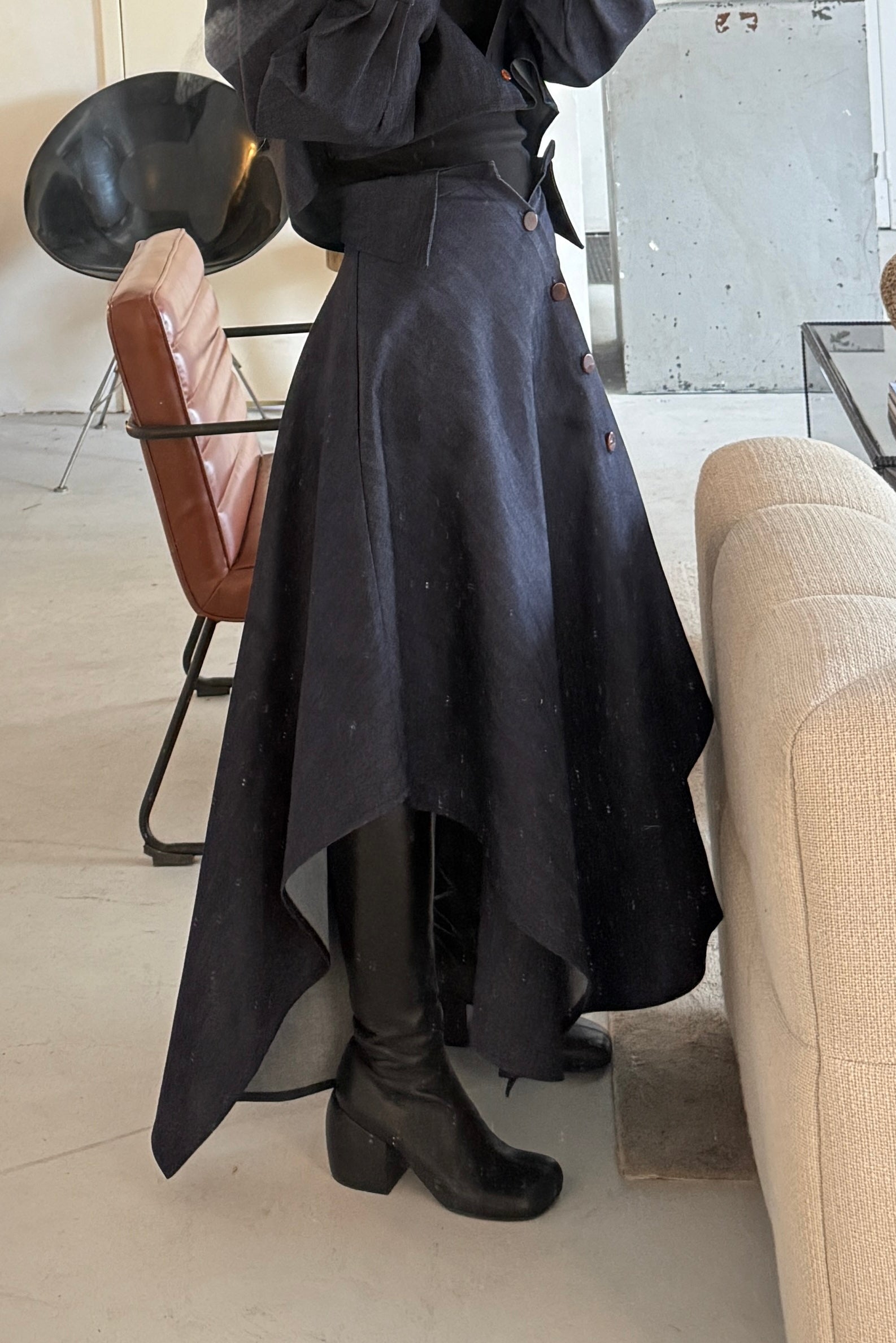 DENIM DECONSTRUCTED HANDKERCHIEF HEM SKIRT
