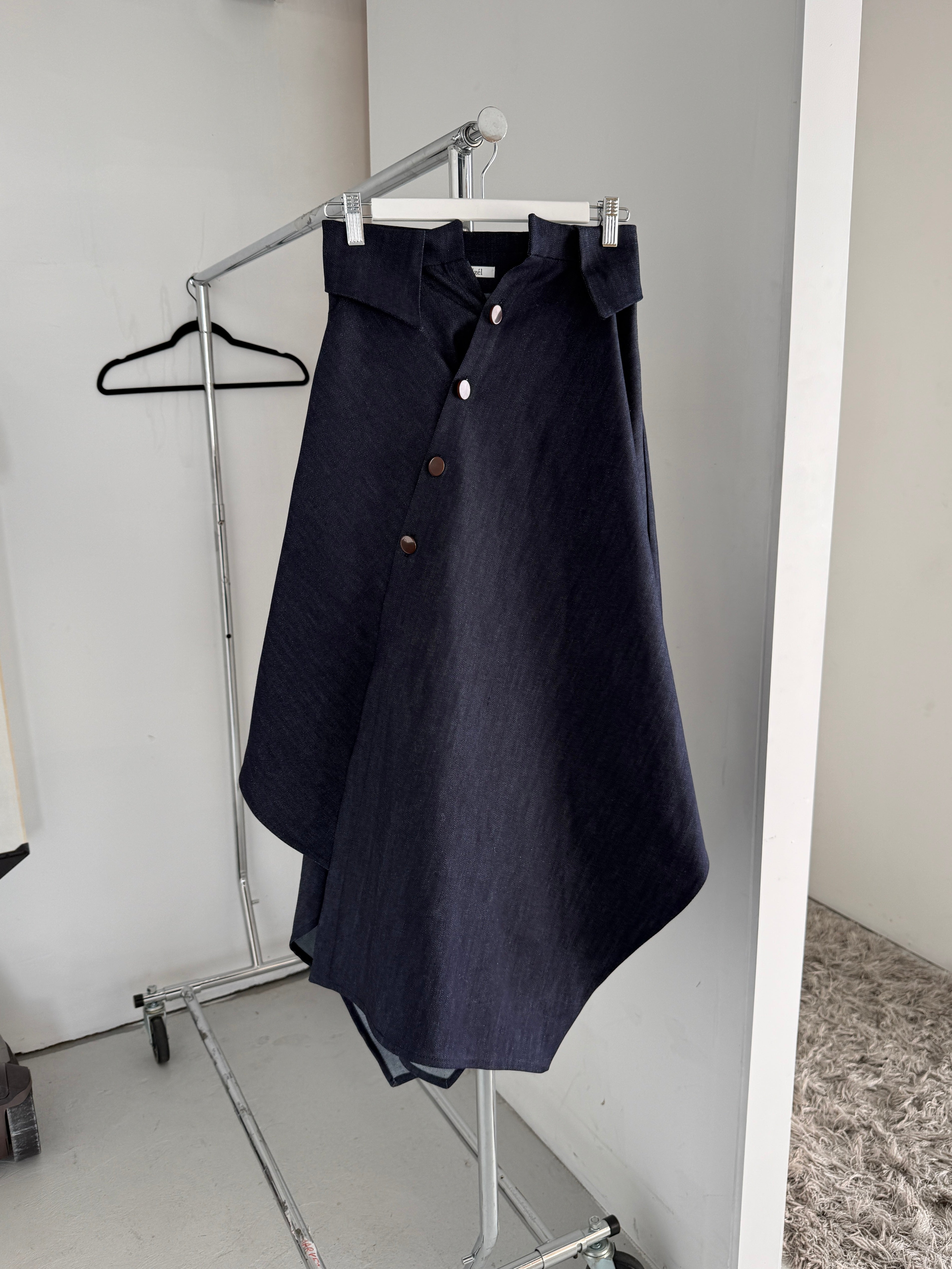 DENIM DECONSTRUCTED HANDKERCHIEF HEM SKIRT