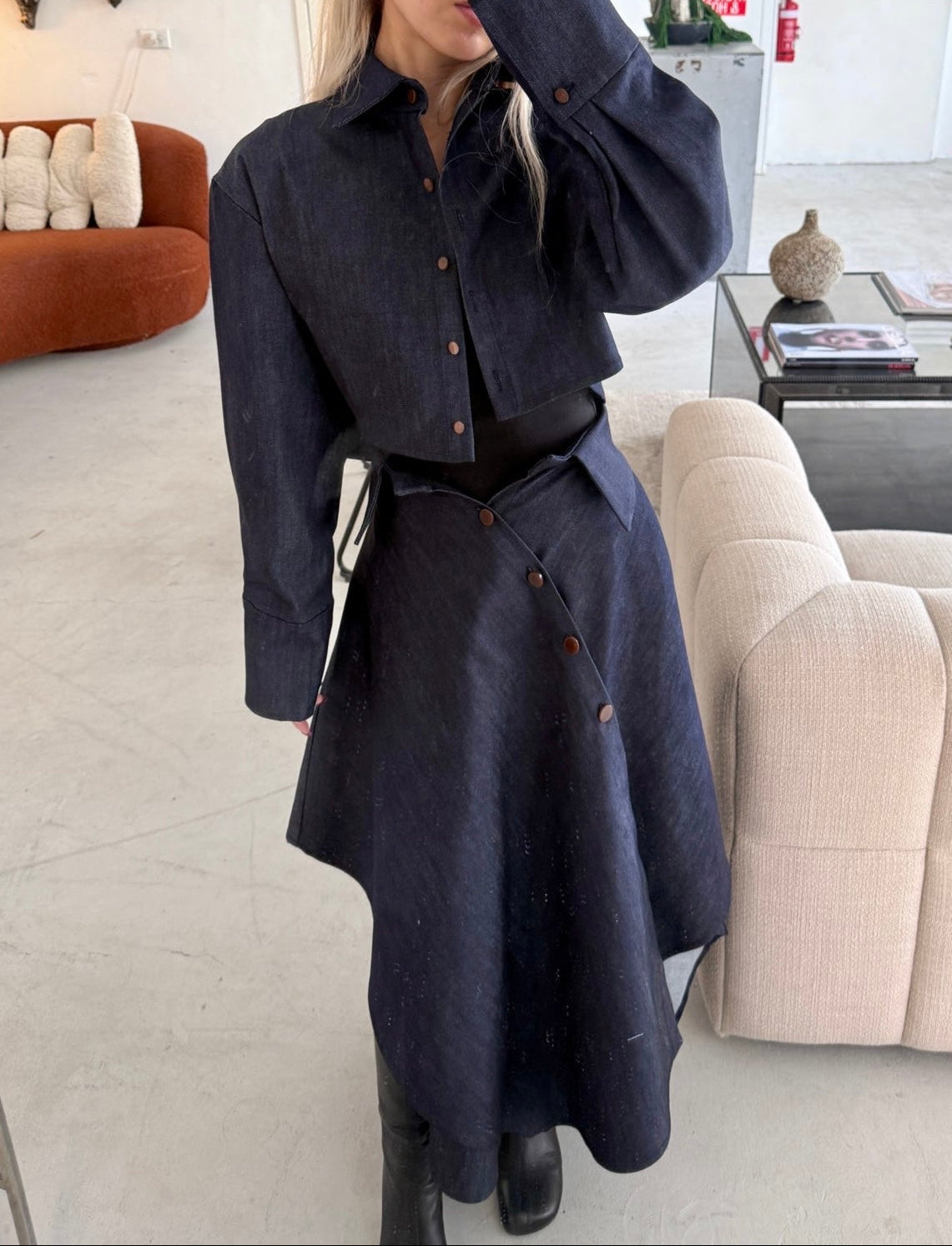 DENIM DECONSTRUCTED HANDKERCHIEF HEM SKIRT