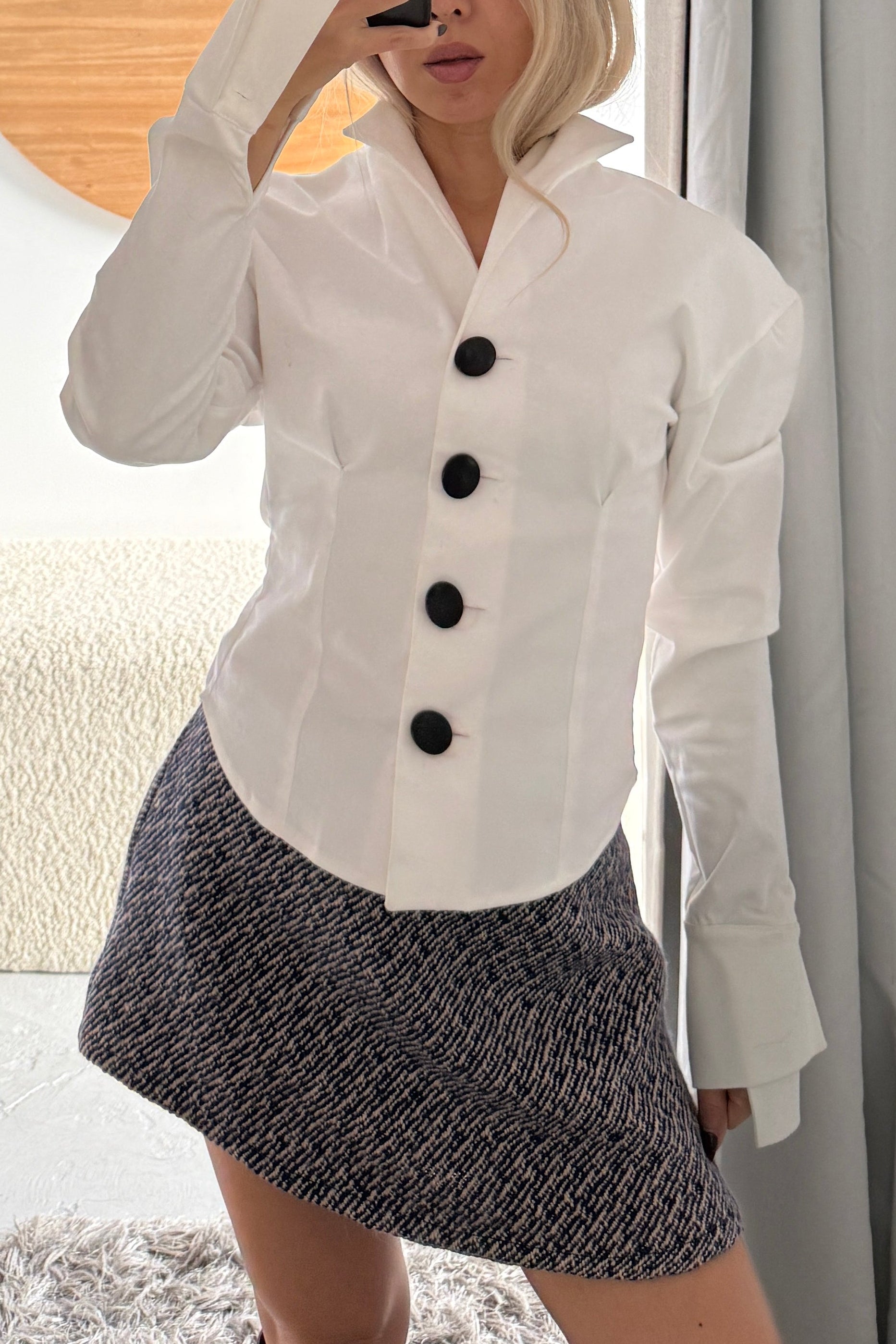 MINA BRUSHED COTTON STAND COLLAR SHIRT JACKET in WHITE