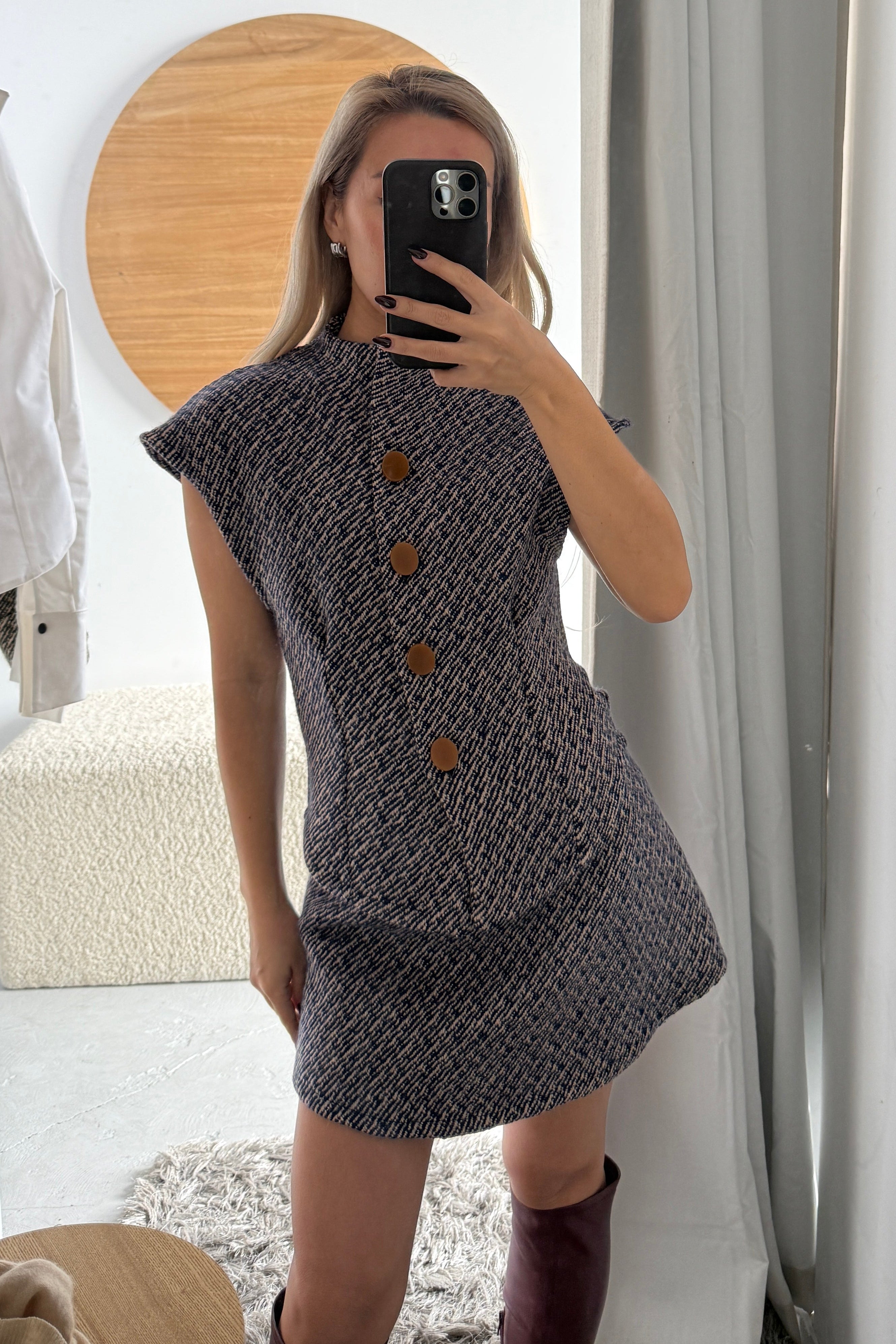 SORA JAPANESE WOOL BOUCLÉ MINI SKIRT in NAVY