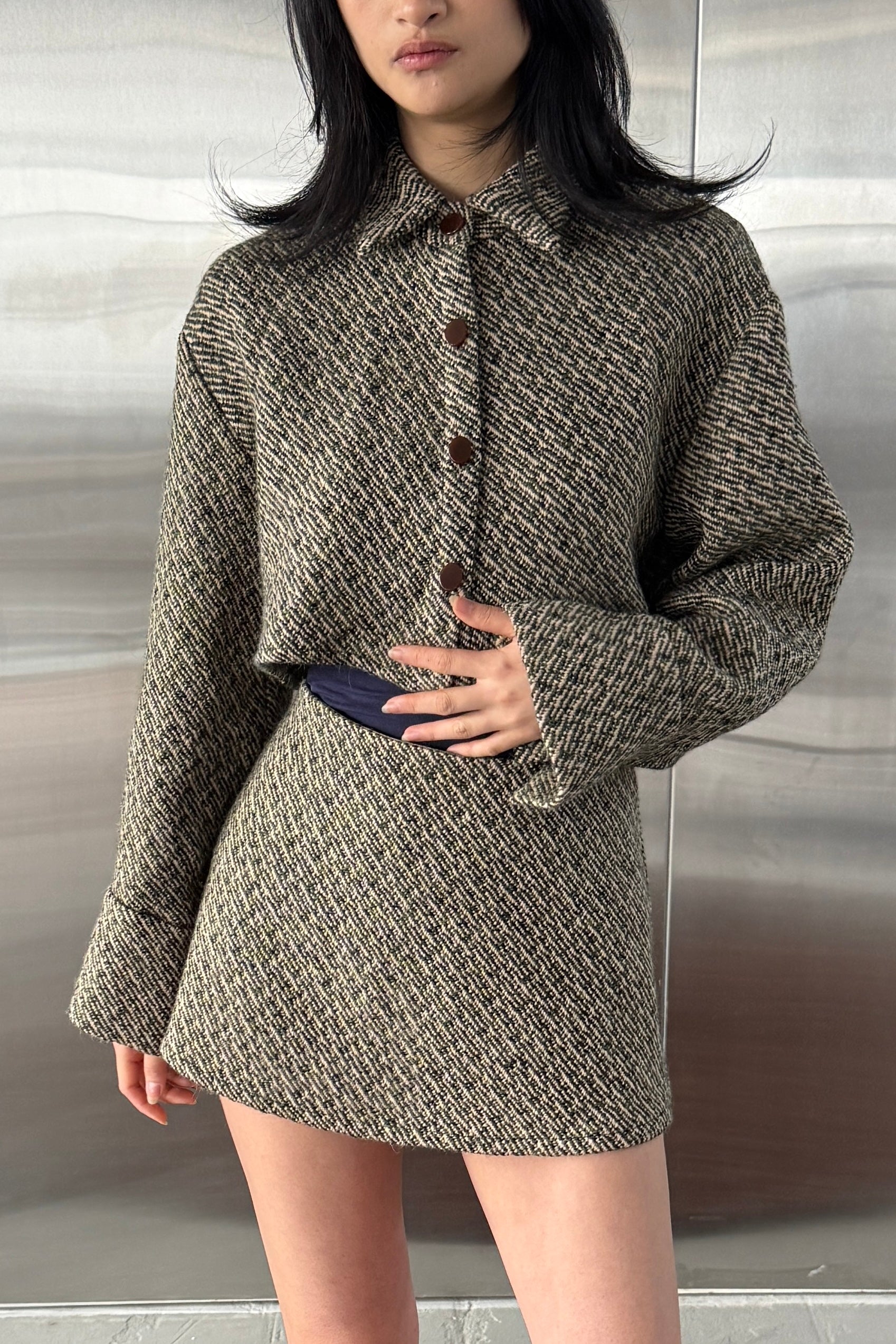 AYA JAPANESE WOOL BOUCLÉ JACKET in OLIVE