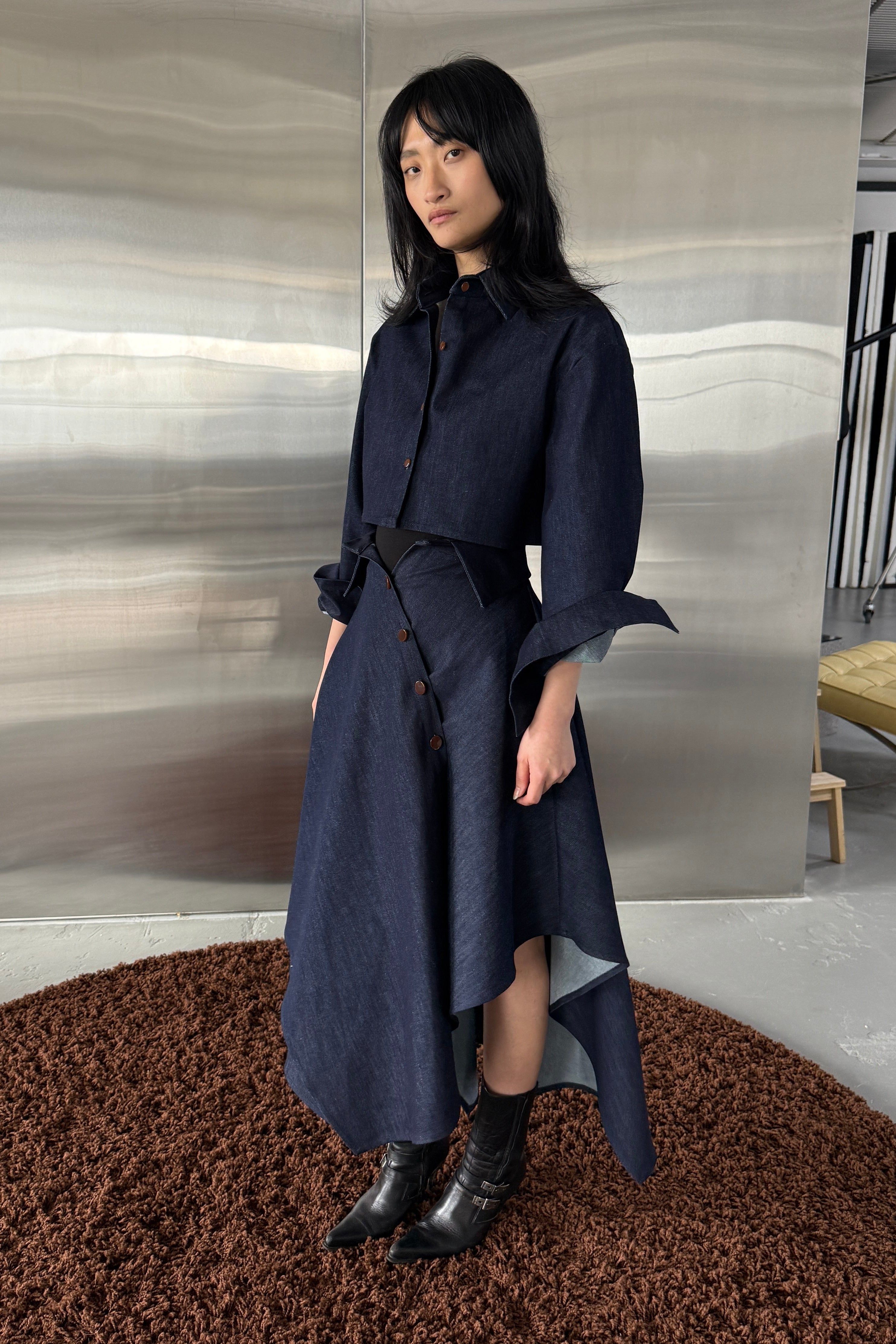 DENIM DECONSTRUCTED HANDKERCHIEF HEM SKIRT