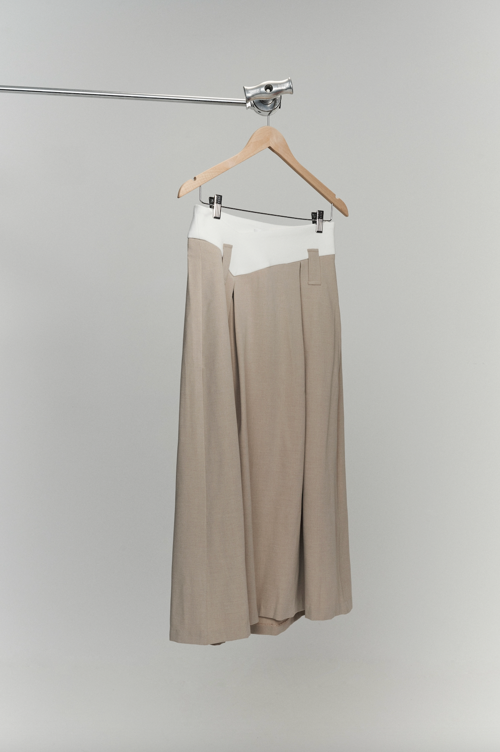 TAILORED ANGLED WAIST LONG SKIRT in IVORY/BEIGE
