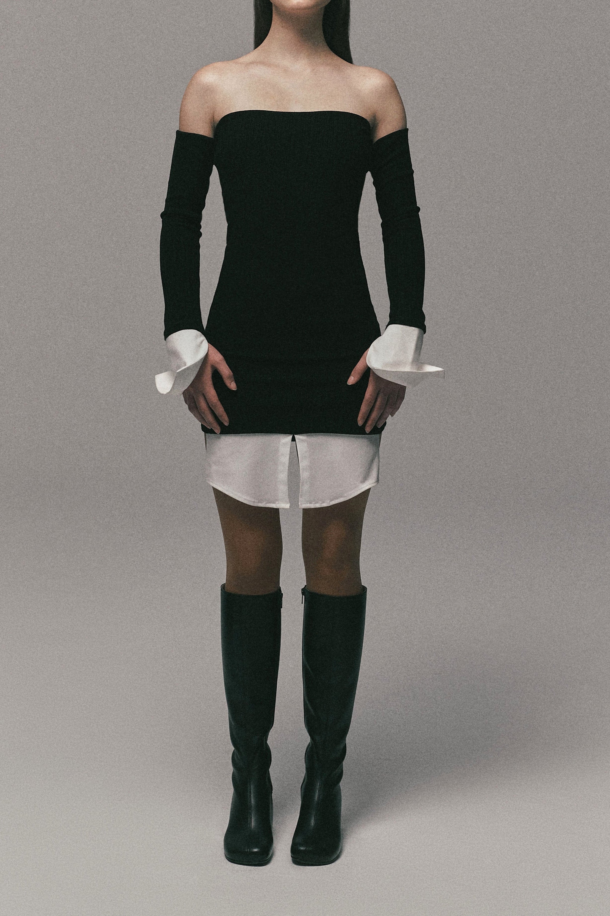 OFF SHOULDER CUFF SHIRT DRESS