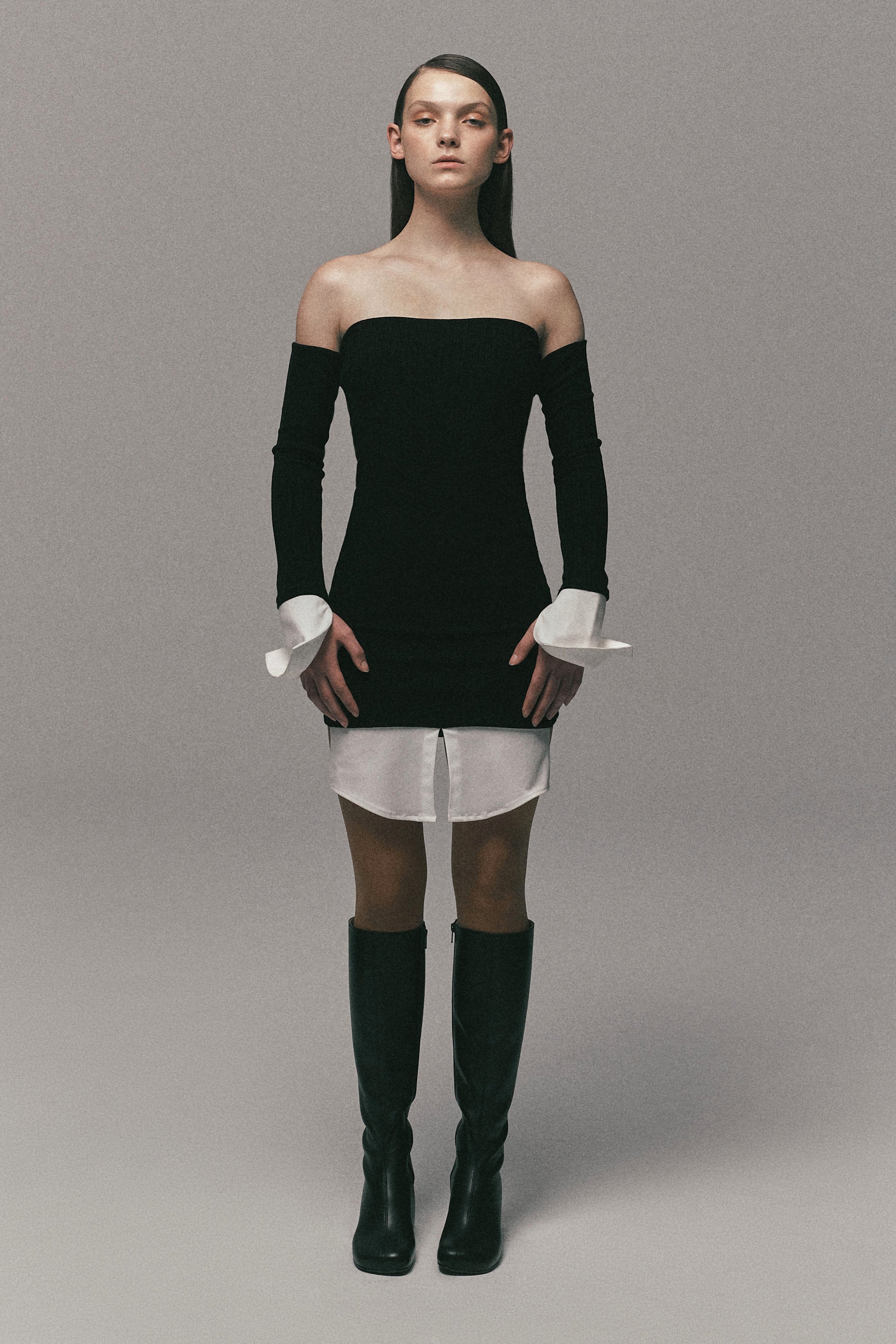 OFF SHOULDER CUFF SHIRT DRESS